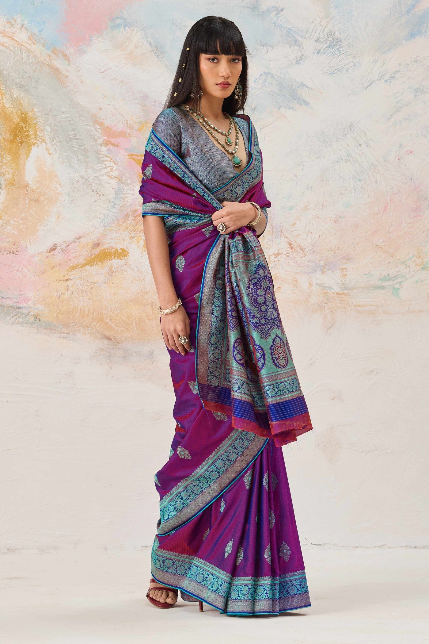 Buy MySilkLove Heliotrope Purple Woven Tanchoi Kanjivaram Saree Online