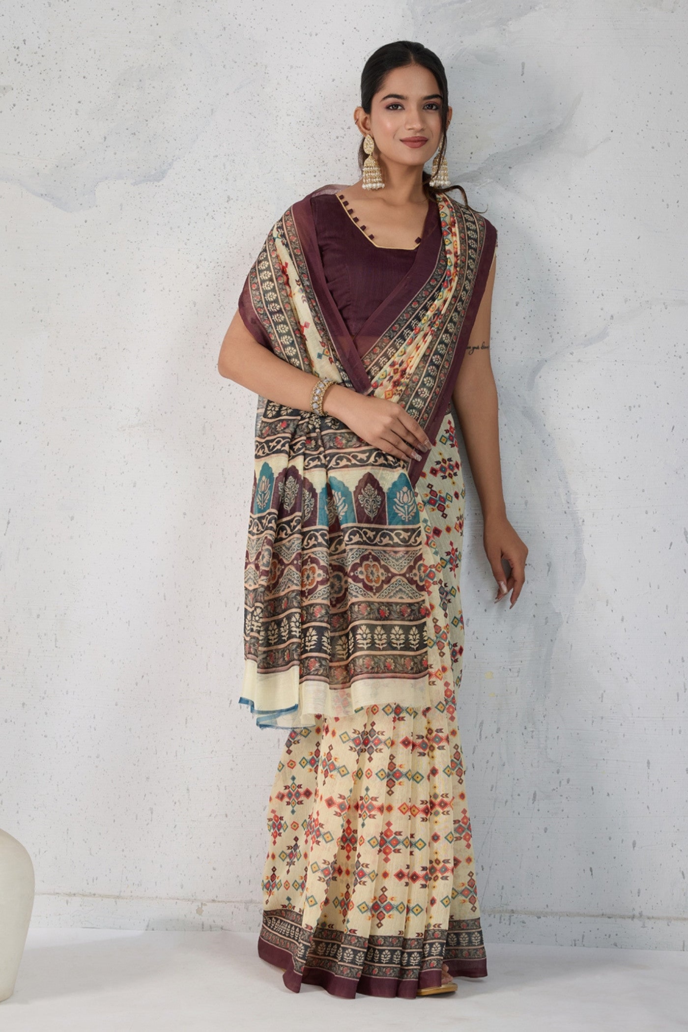 Buy MySilkLove White Smoke Digital Printed Saree Online