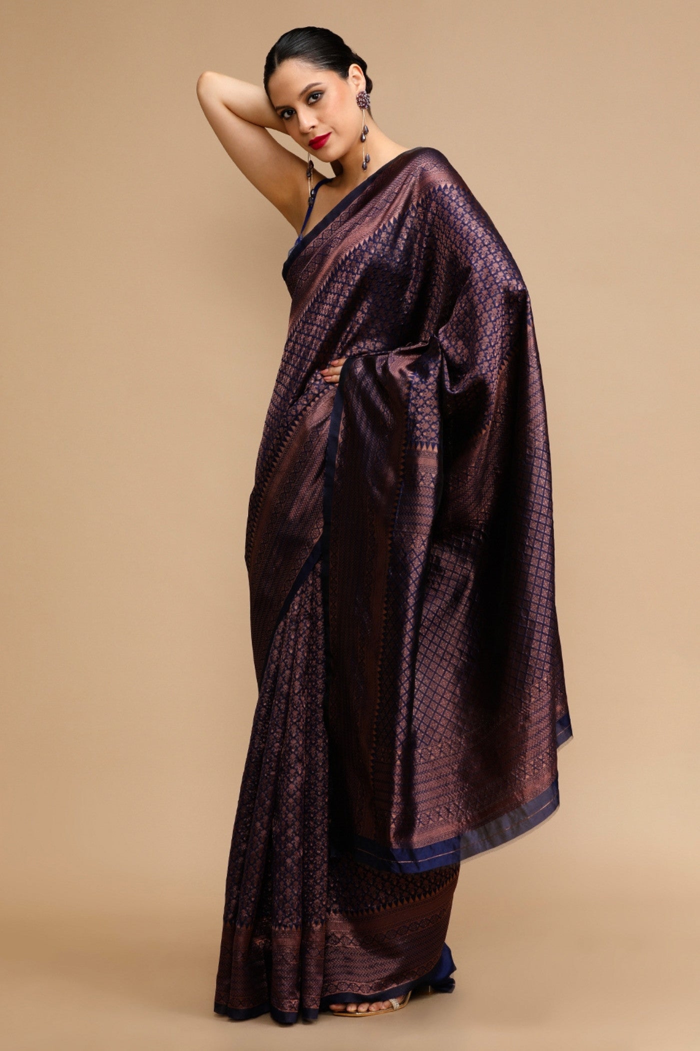 Buy MySilkLove Auburn Brown Woven Jacquard Lichi Silk Saree Online