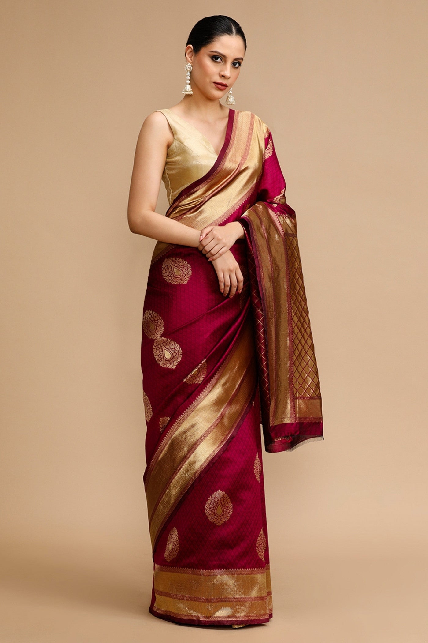 Buy MySilkLove Candy Red Woven Jacquard Lichi Silk Saree Online