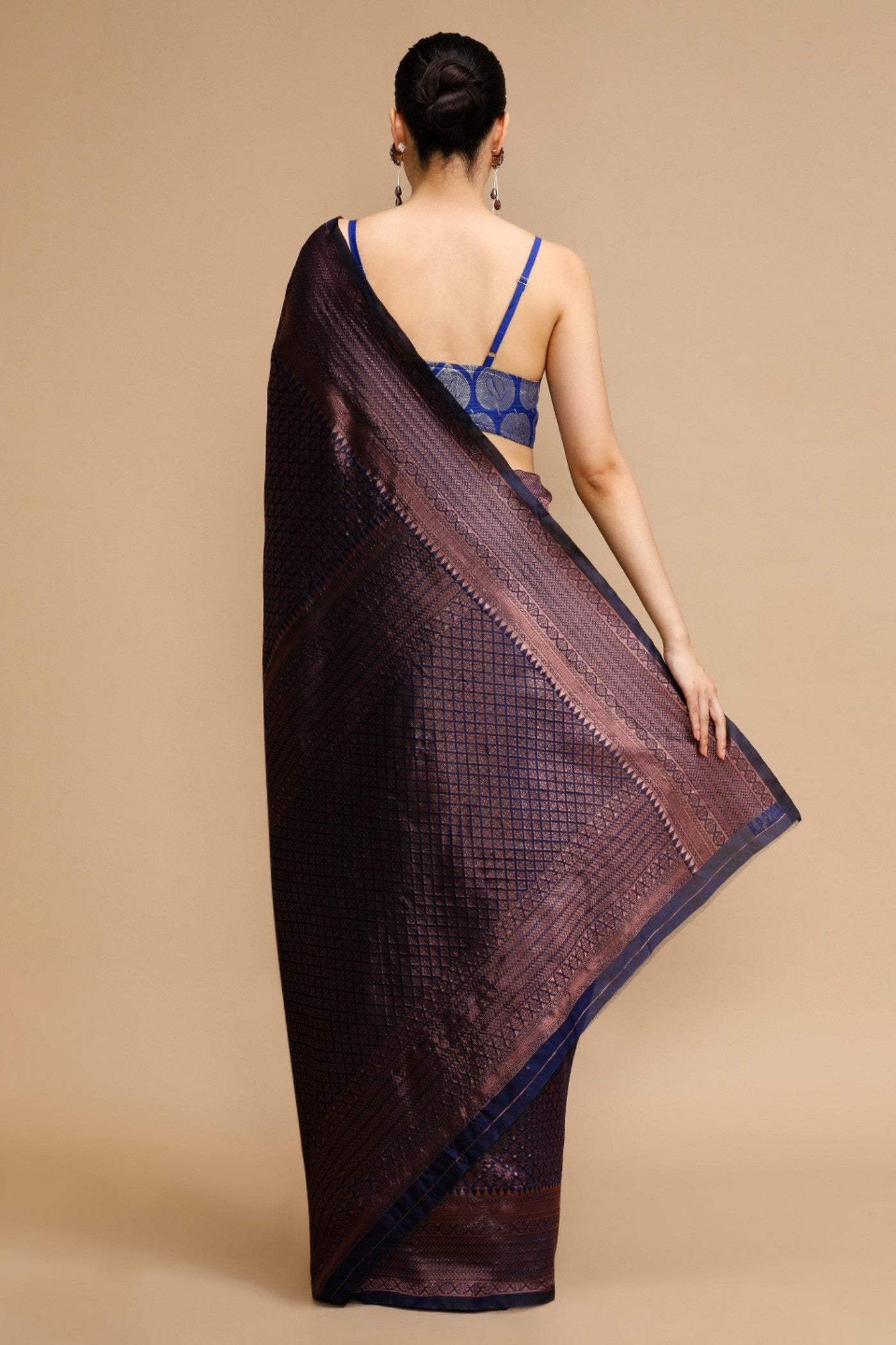 Buy MySilkLove Auburn Brown Woven Jacquard Lichi Silk Saree Online