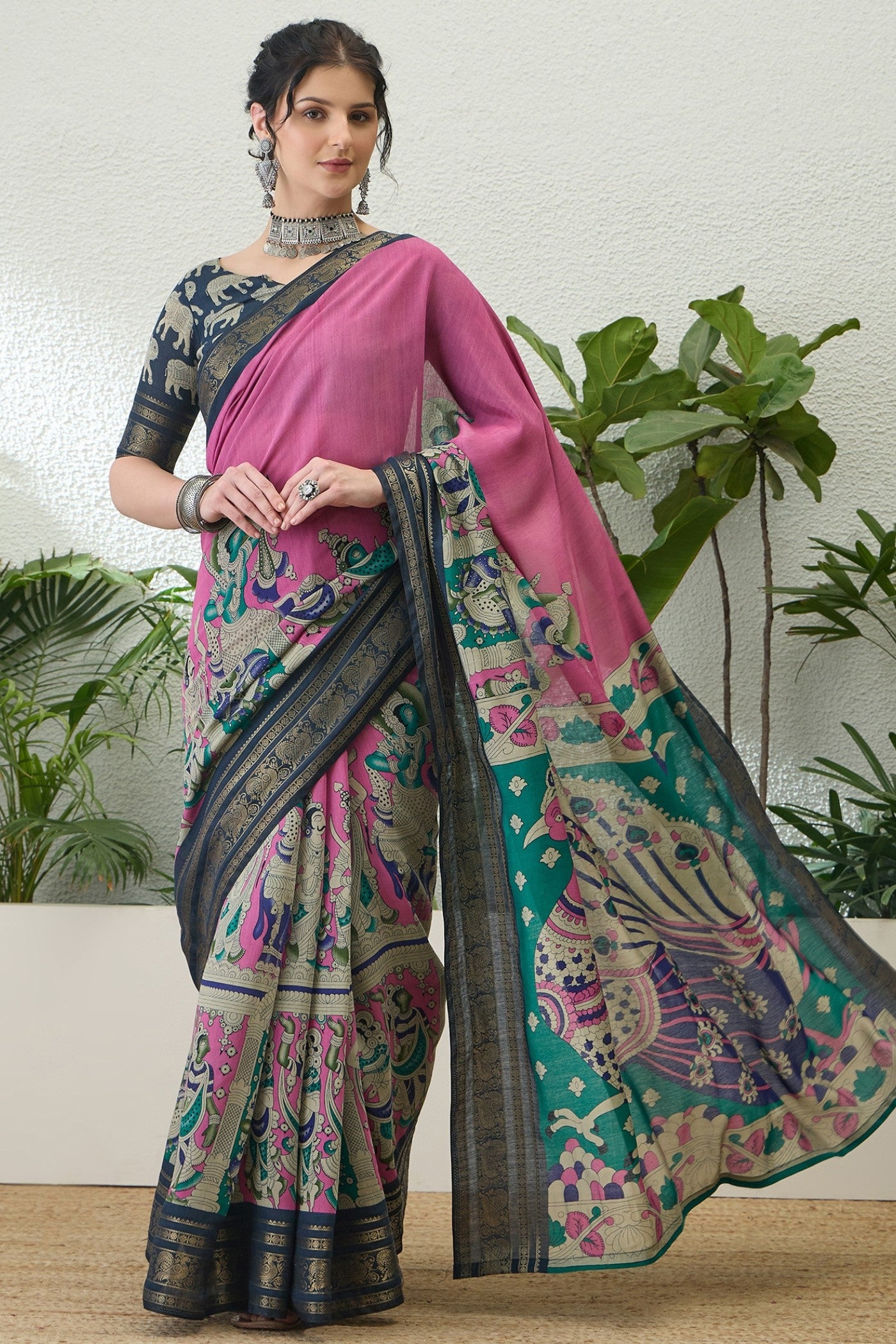 Buy MySilkLove Lotus Pink Printed Cotton Saree Online