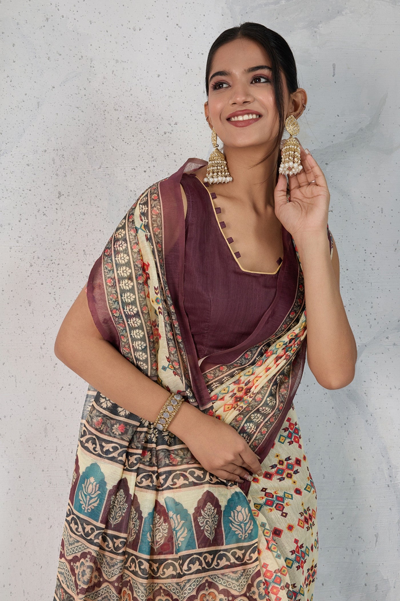 Buy MySilkLove White Smoke Digital Printed Saree Online