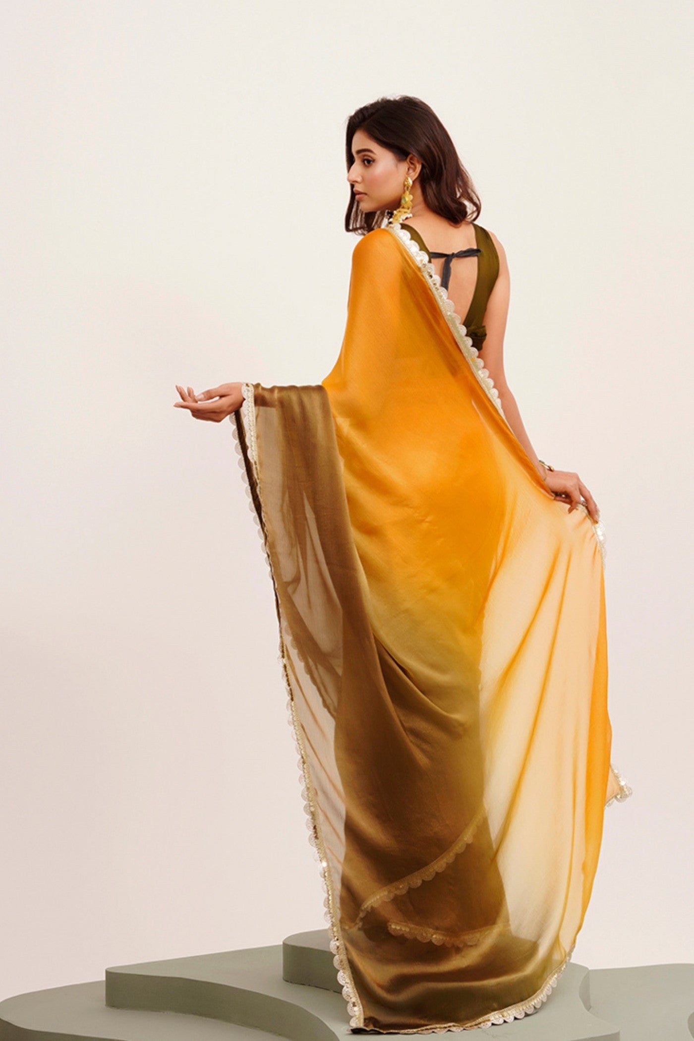 Buy MySilkLove Mustard Yellow Chiffon Partywear Saree Online