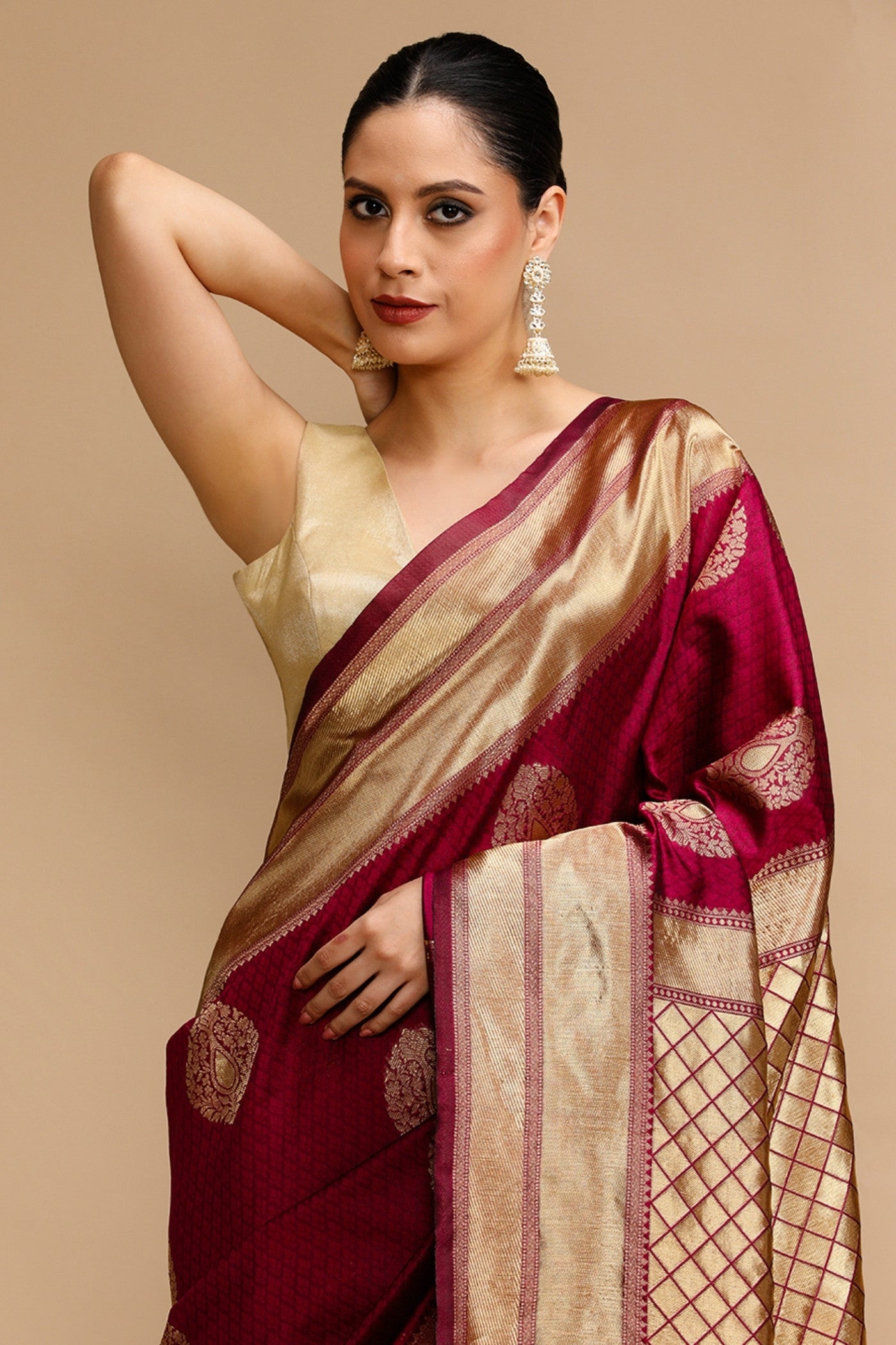 Buy MySilkLove Candy Red Woven Jacquard Lichi Silk Saree Online