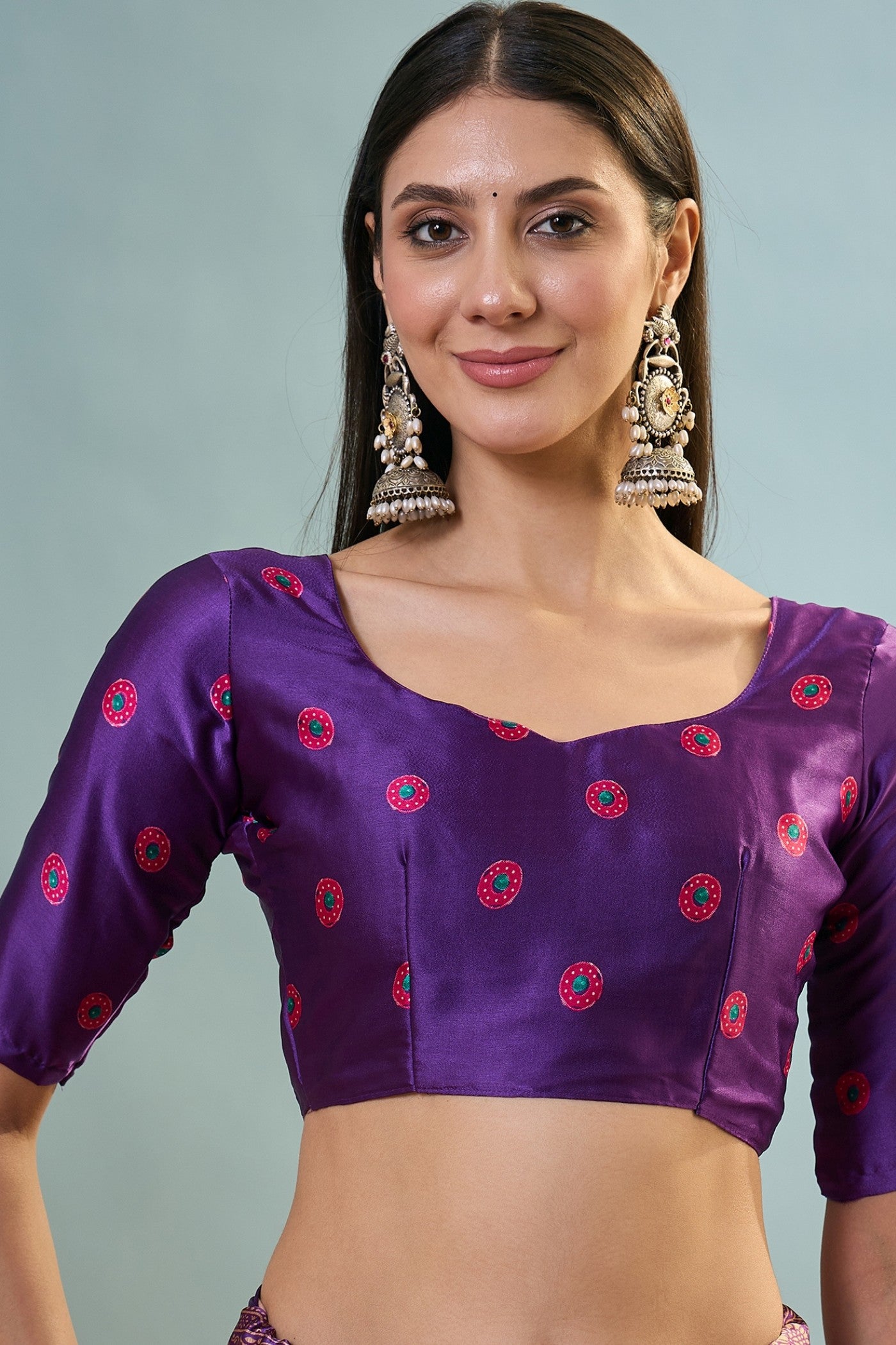 Buy MySilkLove Hexberry Purple Ajrakh Printed Satin Crepe Silk Saree Online