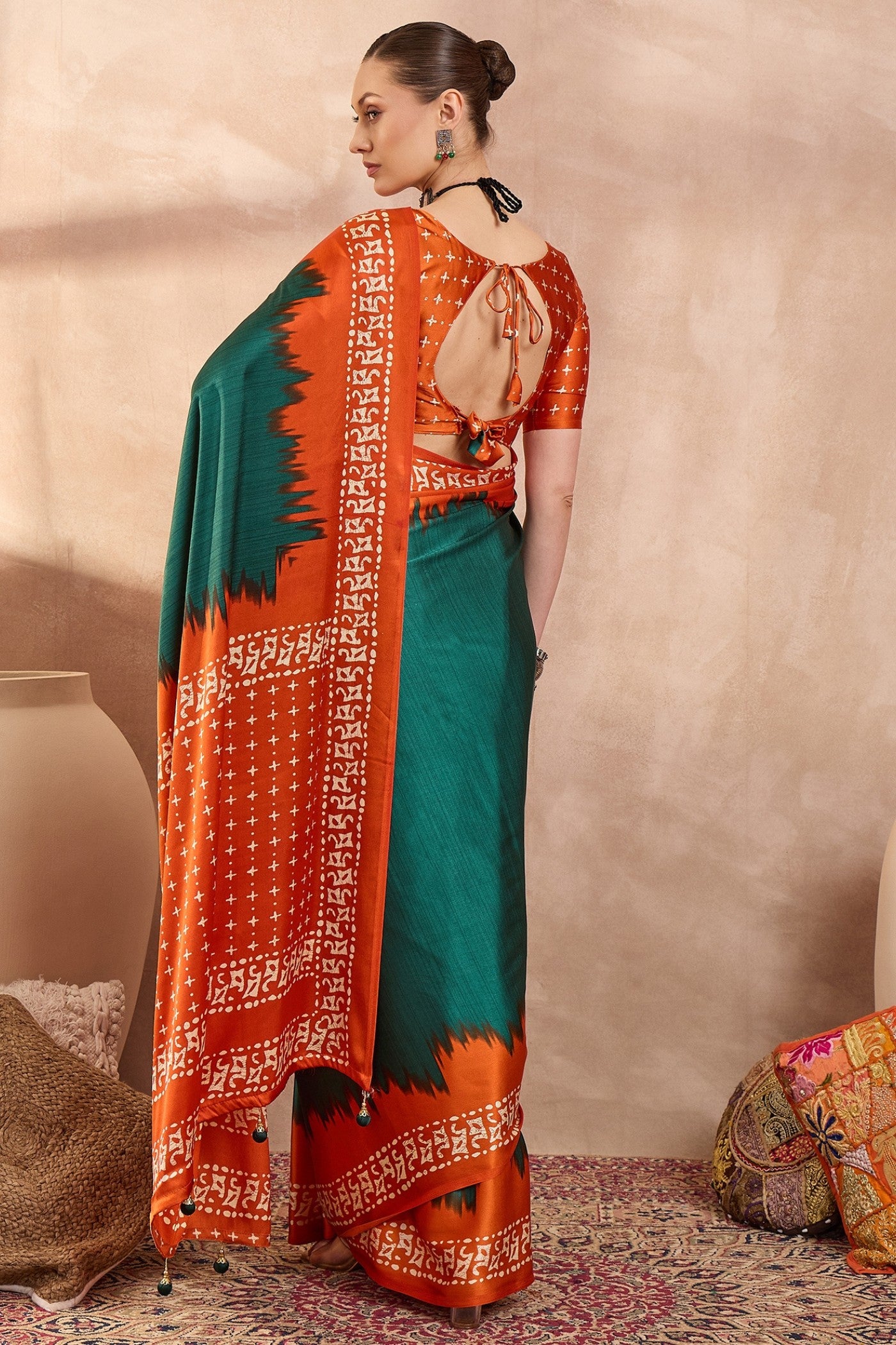 Buy MySilkLove Forest Green Printed Satin Crepe Silk Saree Online