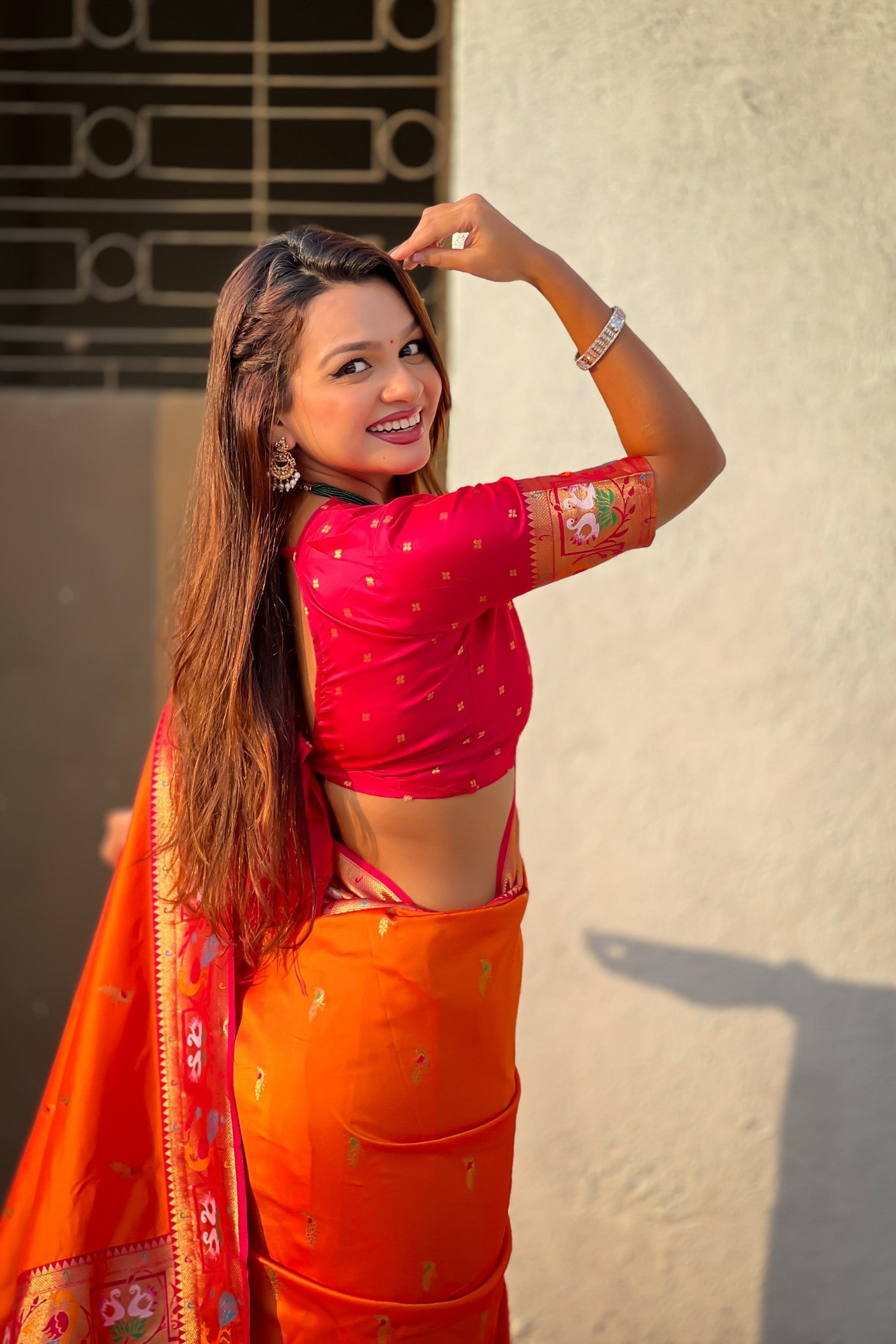 Buy MySilkLove Copper Orange Zari Woven Paithani Saree Online