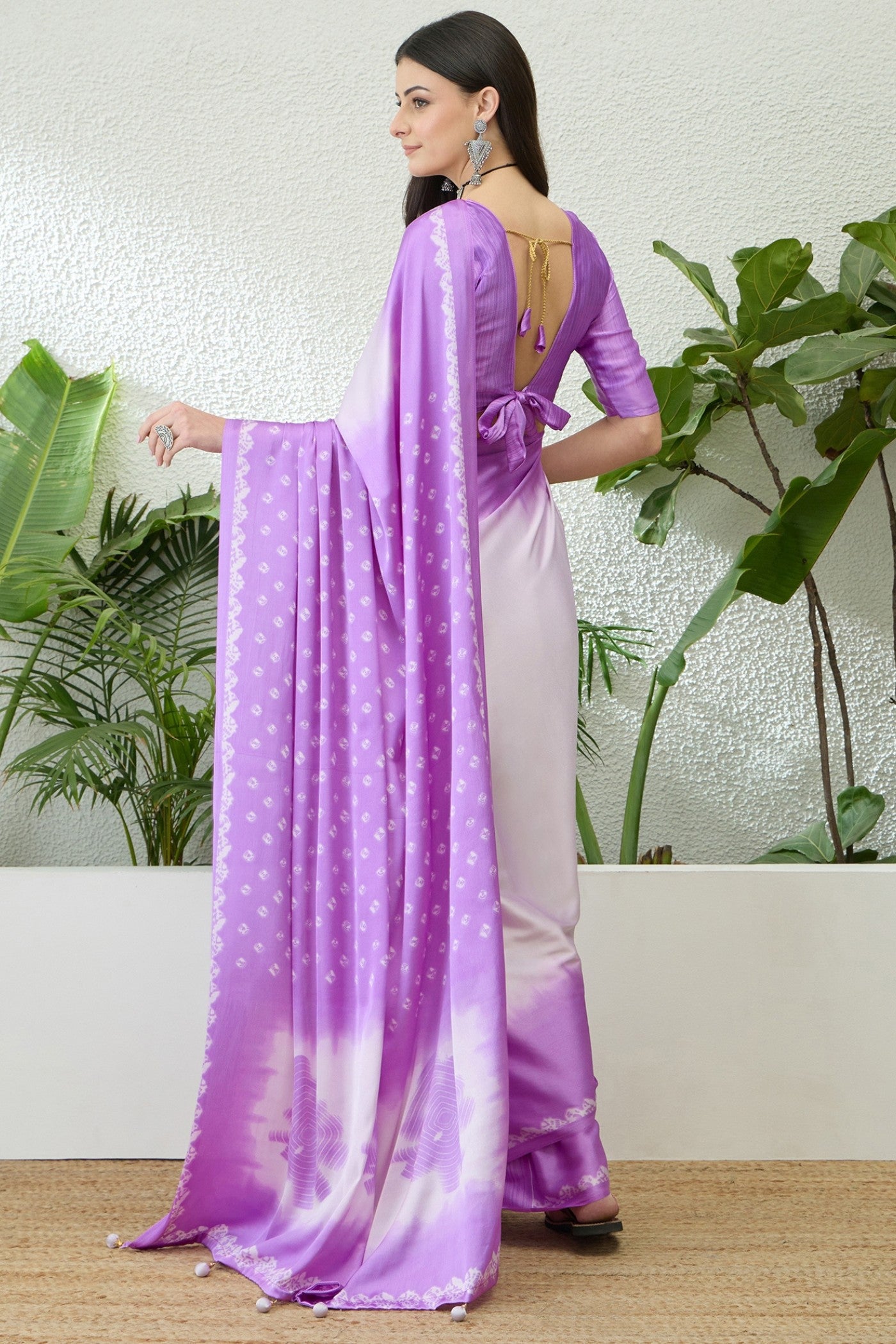 Buy MySilkLove Liseran Purple Printed Satin Crepe Silk Saree Online