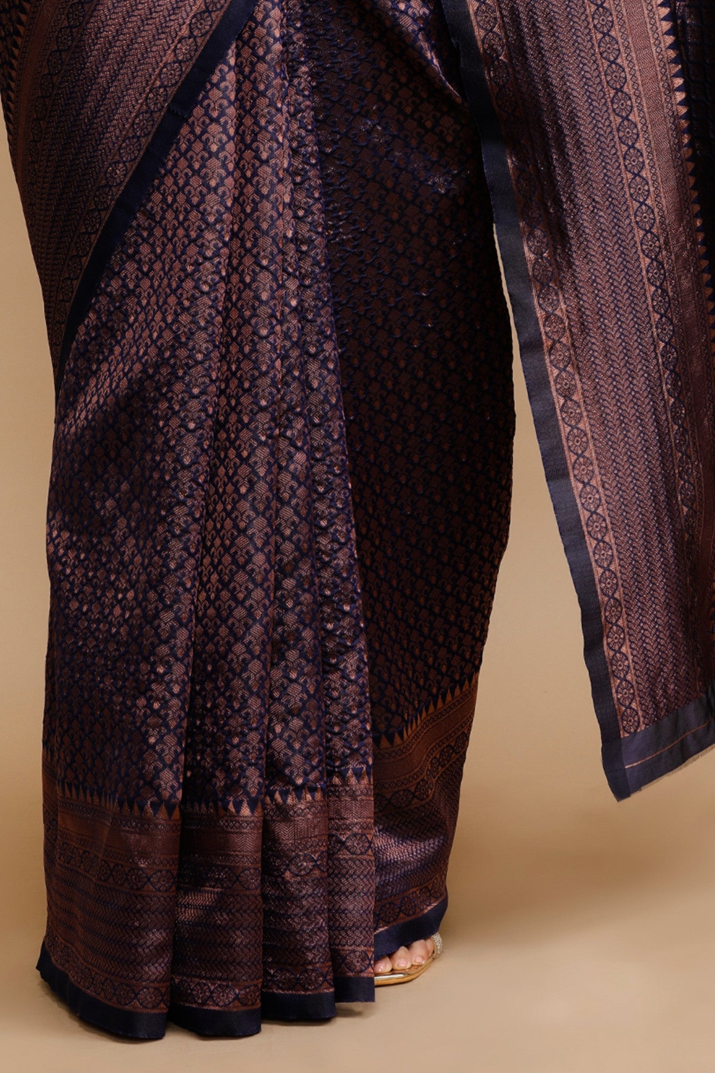 Buy MySilkLove Auburn Brown Woven Jacquard Lichi Silk Saree Online