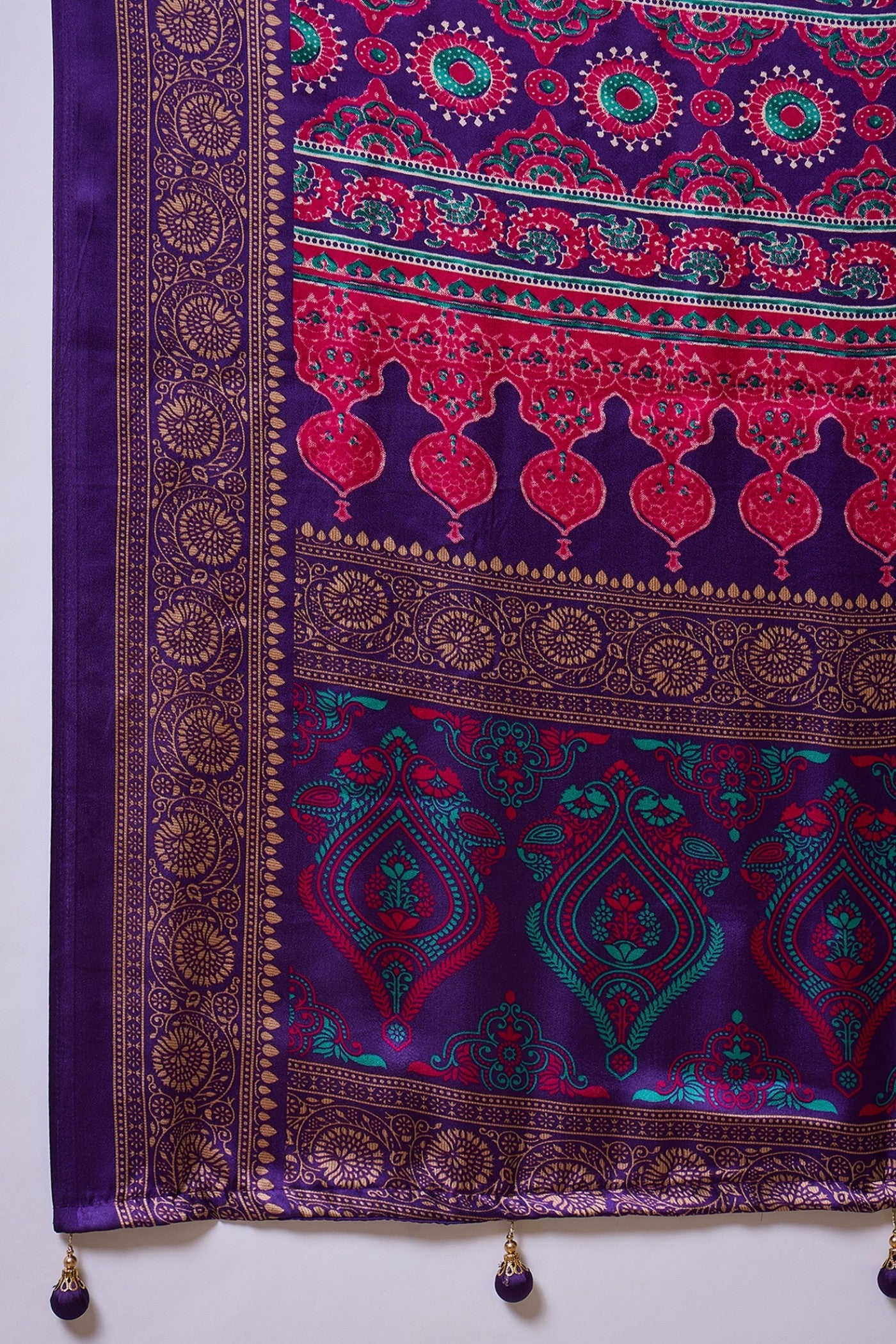 Buy MySilkLove Hexberry Purple Ajrakh Printed Satin Crepe Silk Saree Online