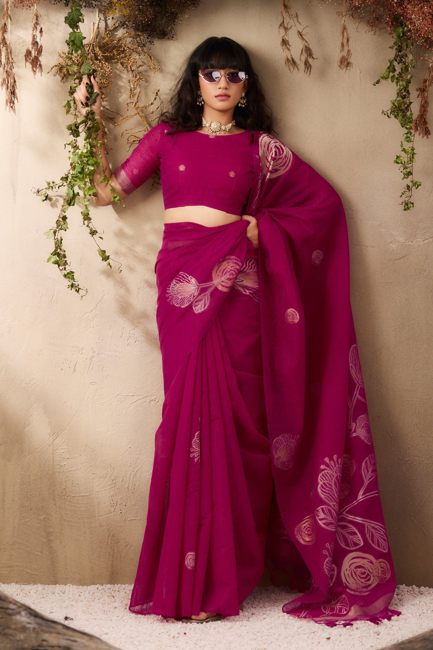 Buy MySilkLove Salmon Pink Munga Handloom Cotton Saree Online