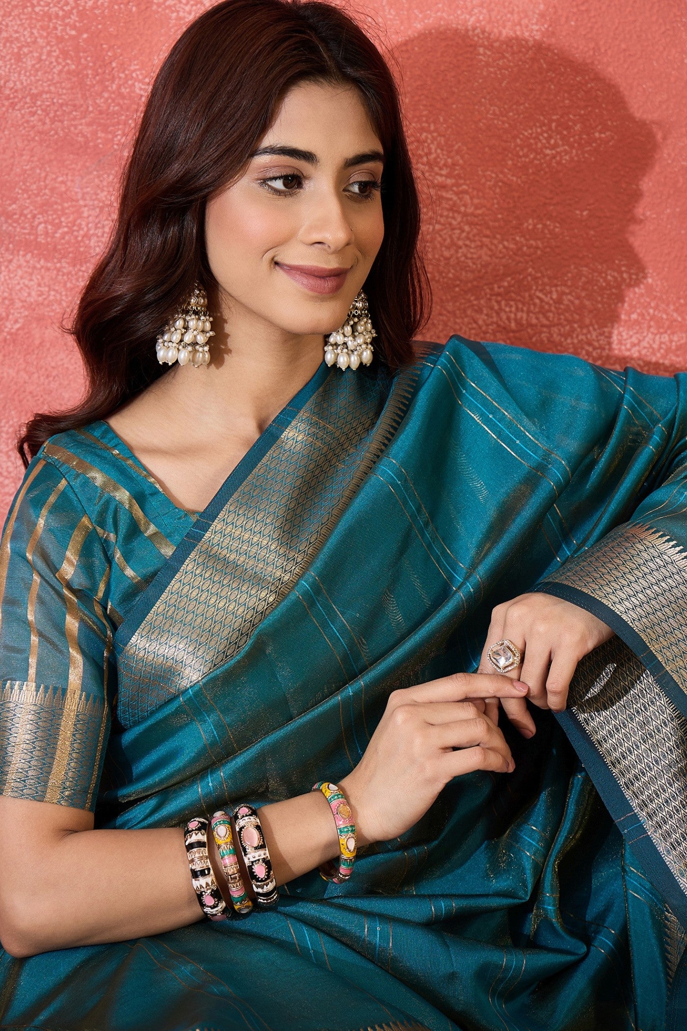 Buy MySilkLove Cyan Blue Woven Organza Saree Online