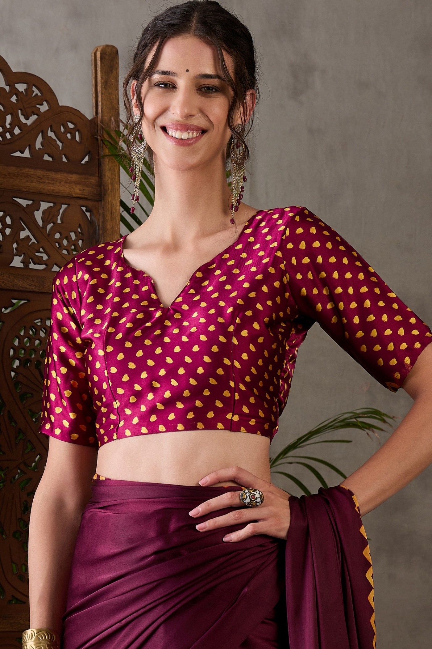Buy MySilkLove Burgundy Maroon Printed Satin Gaji Silk Saree Online