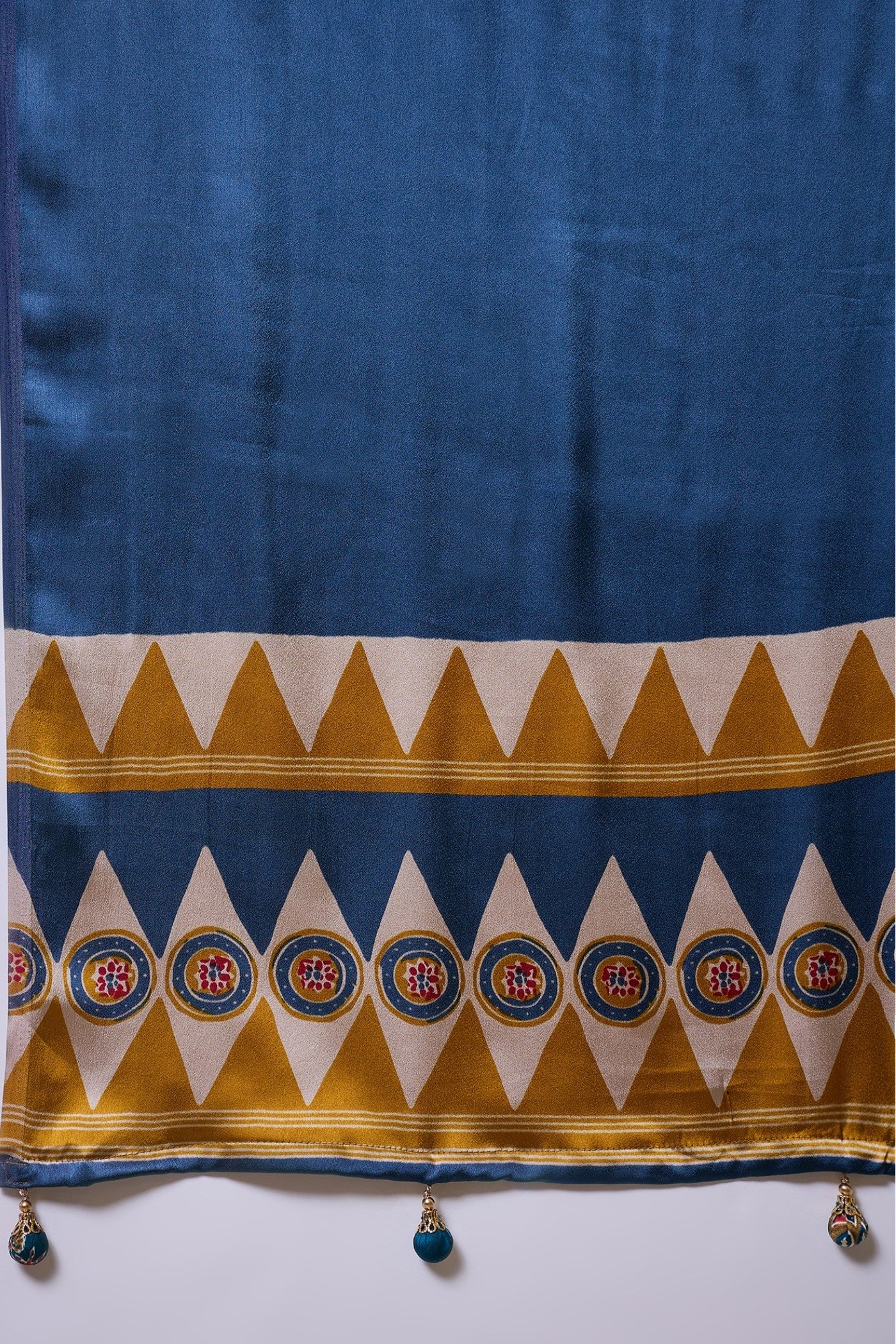 Buy MySilkLove Chrome Yellow Ajrakh Printed Satin Crepe Silk Saree Online