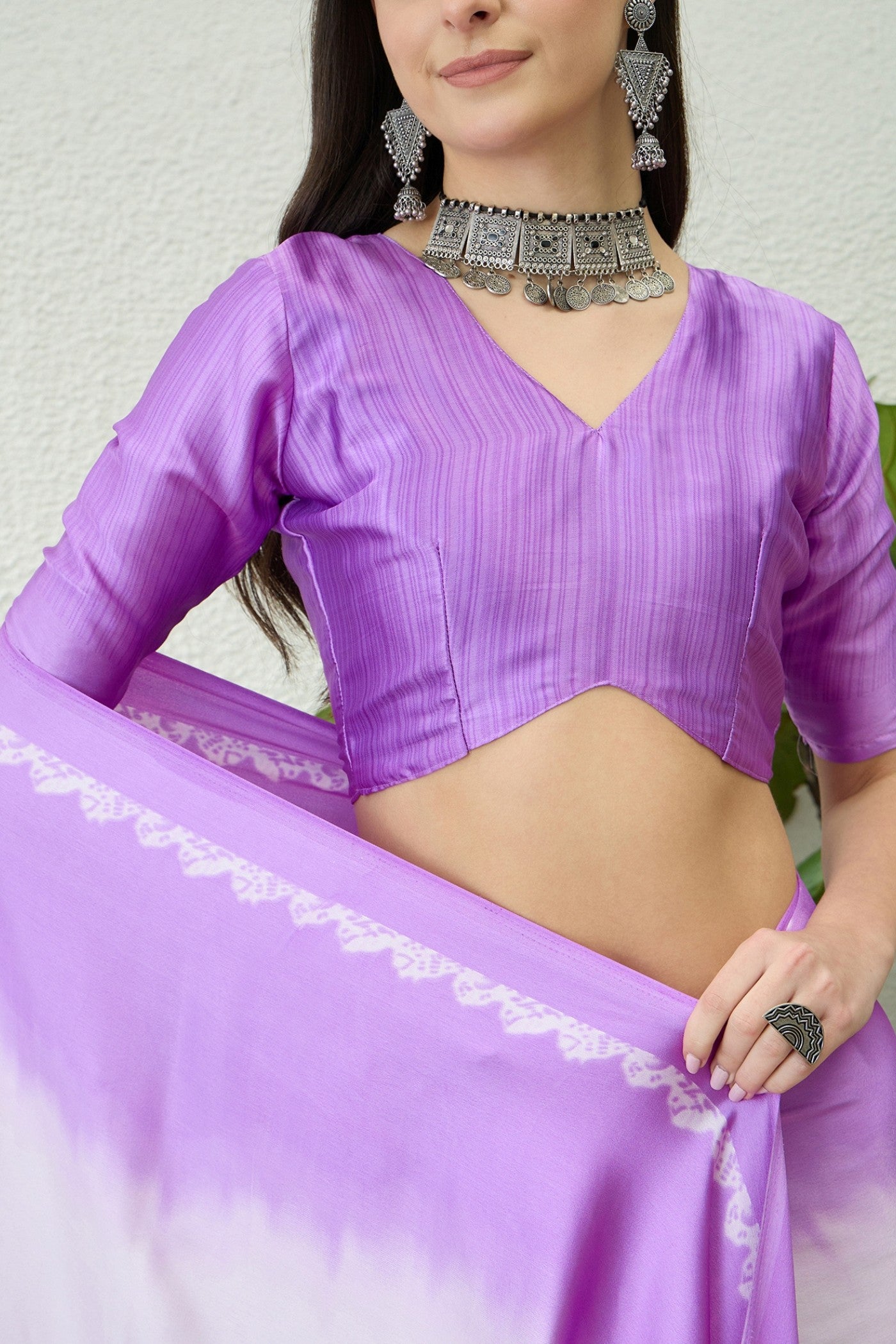 Buy MySilkLove Liseran Purple Printed Satin Crepe Silk Saree Online