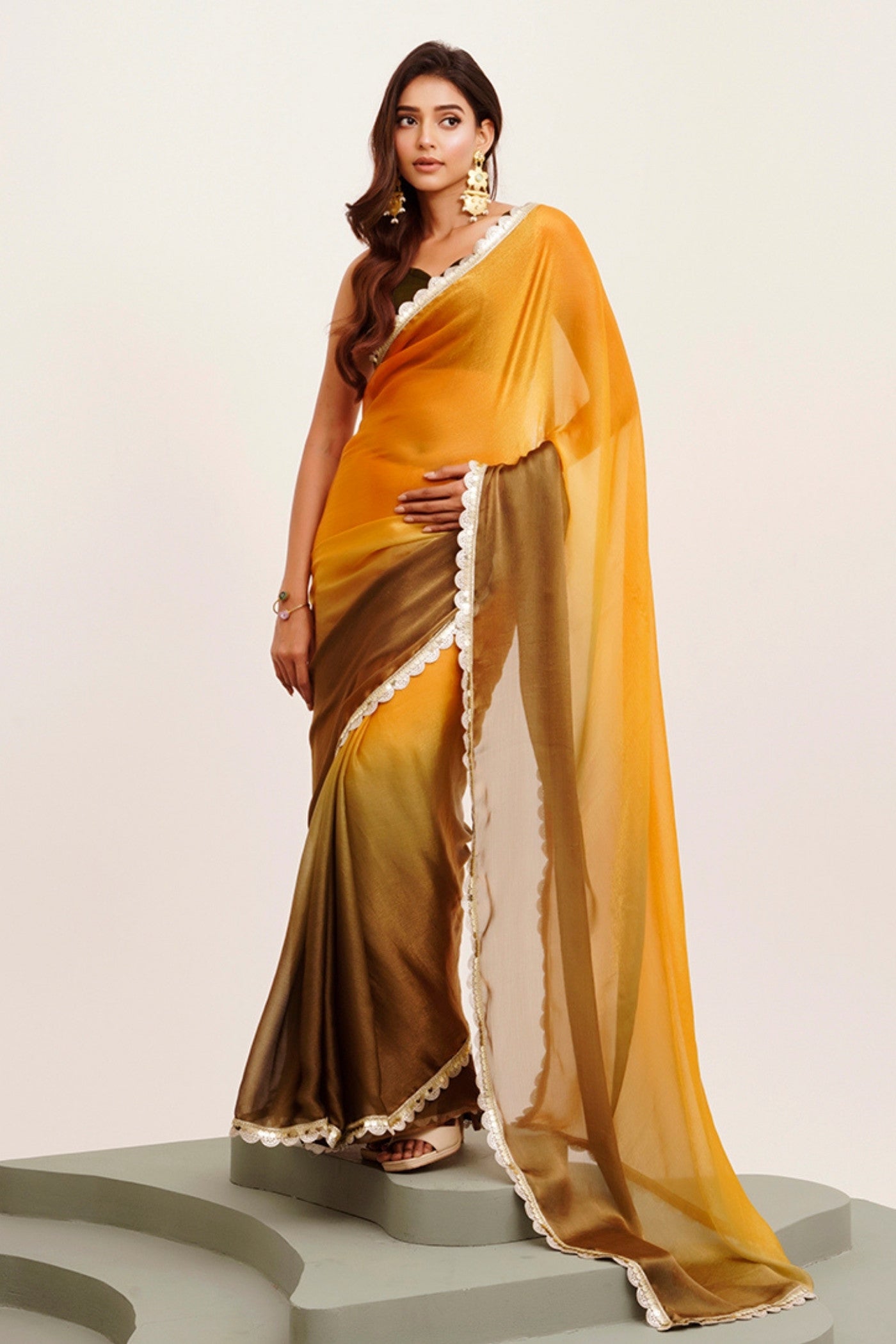 Buy MySilkLove Mustard Yellow Chiffon Partywear Saree Online