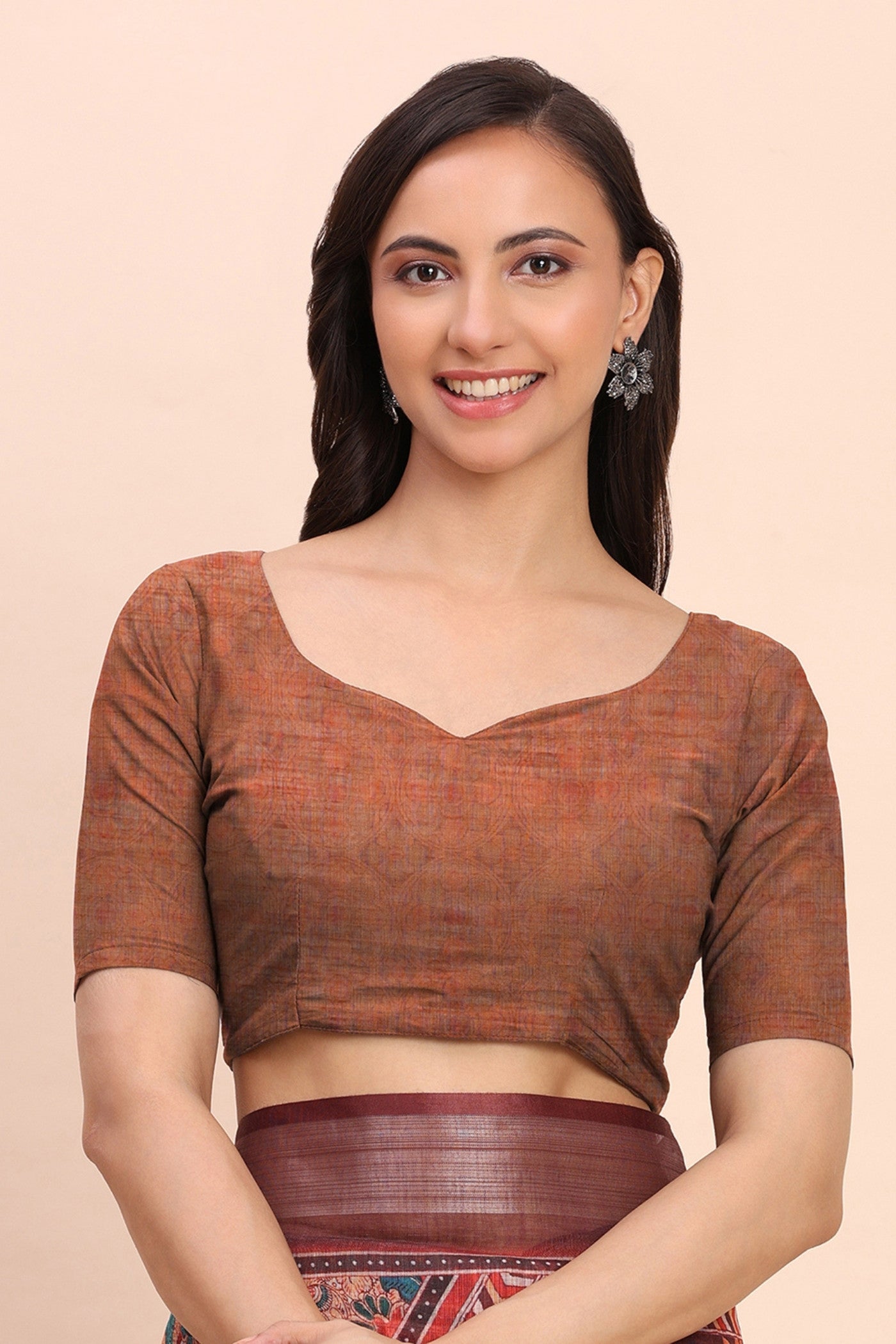 Buy MySilkLove Russet Brown Woven Linen Cotton Saree Online