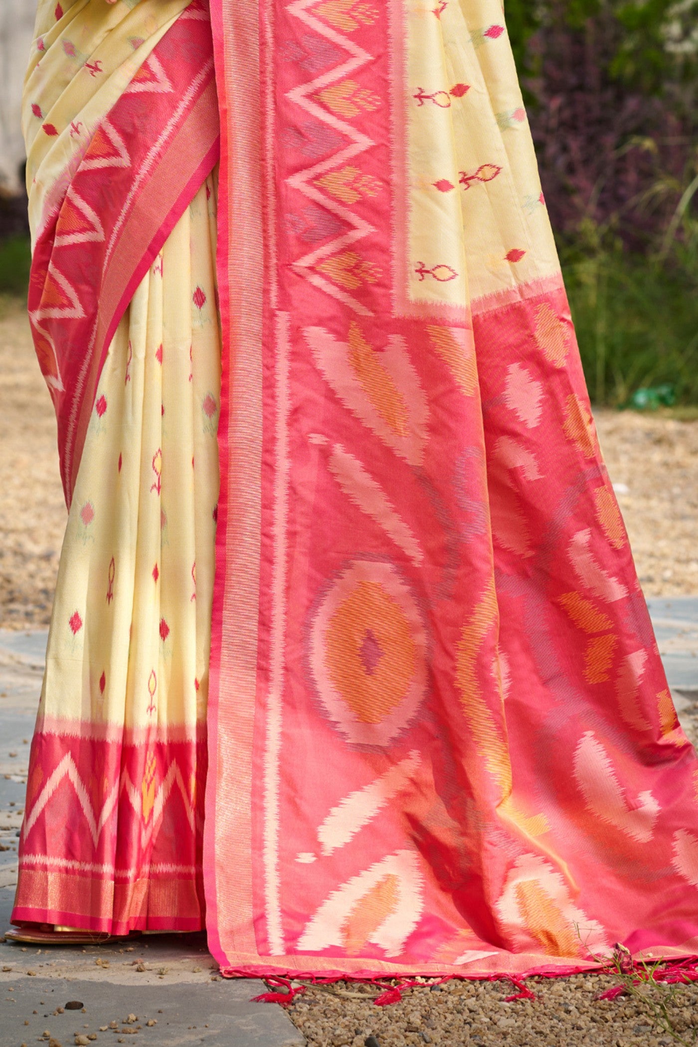 Buy MySilkLove Latte Cream Ikkat Soft Silk Saree Online