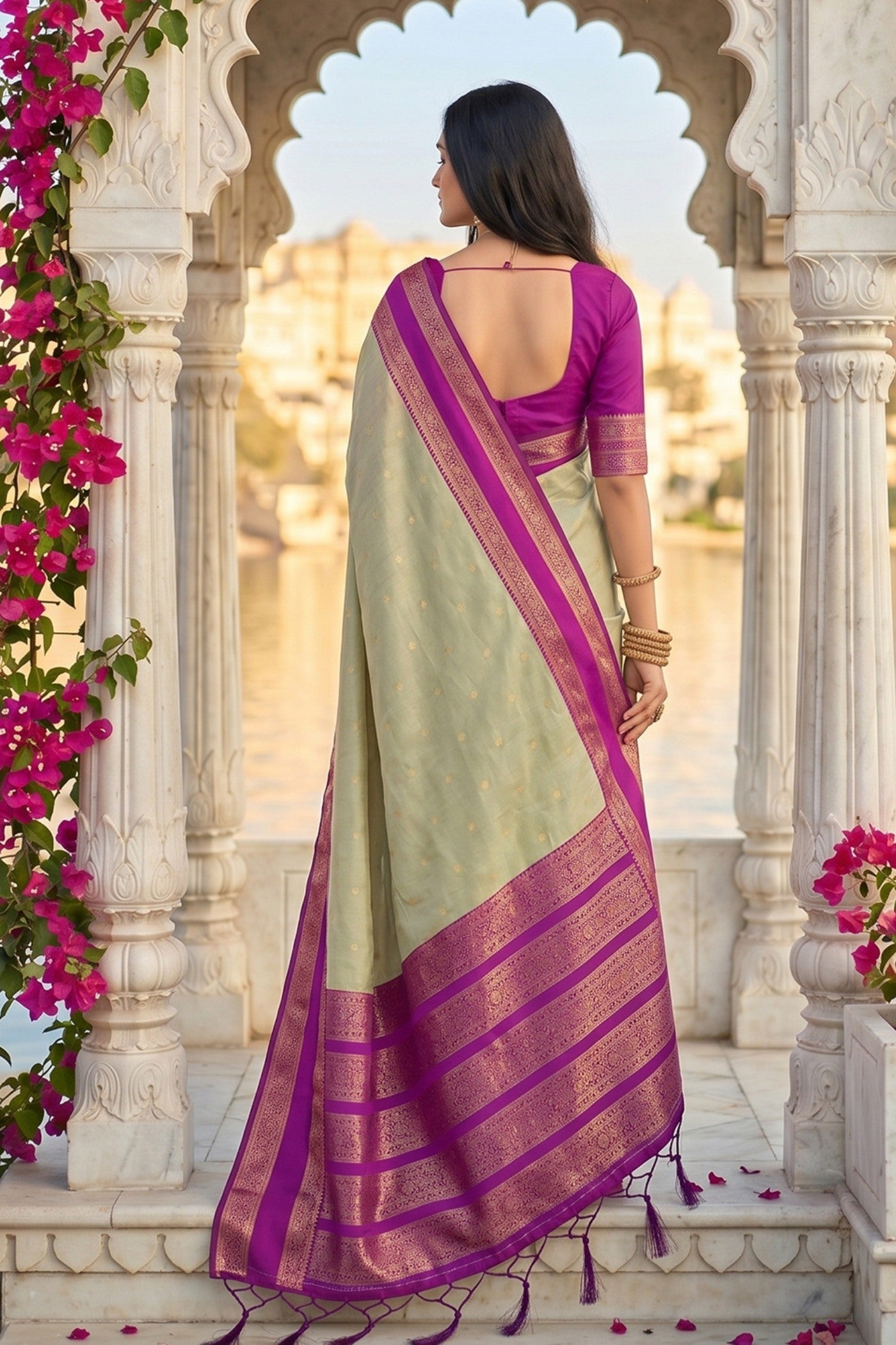 Buy MySilkLove Olive Green and Purple Woven Banarasi Saree Online