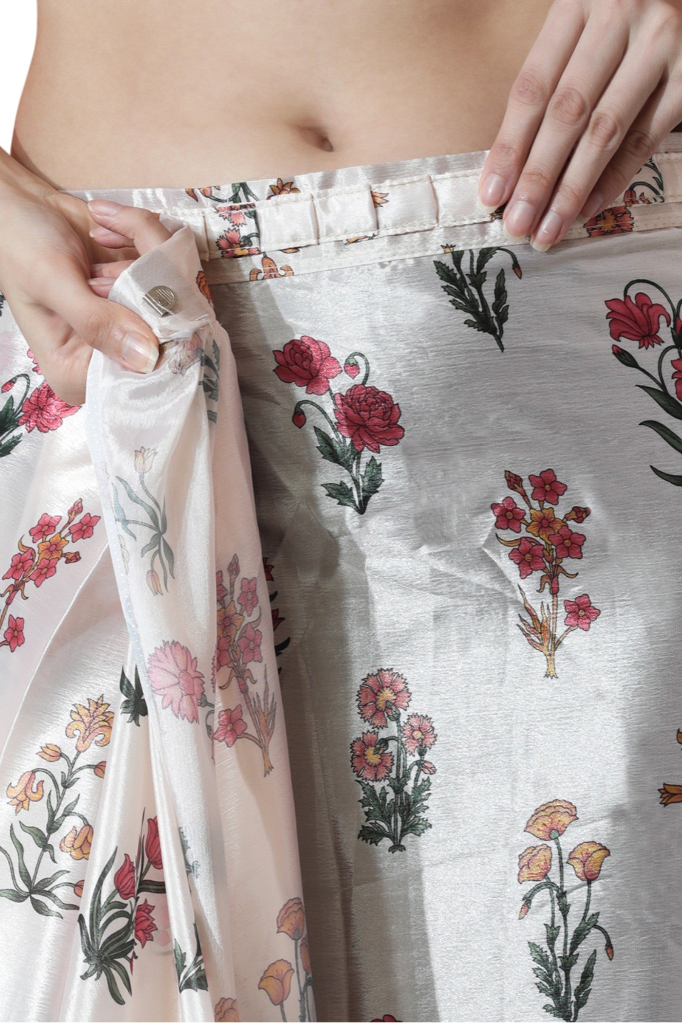 Buy MySilkLove Lotus White Chinon Digital Printed Ready To Wear Saree Online
