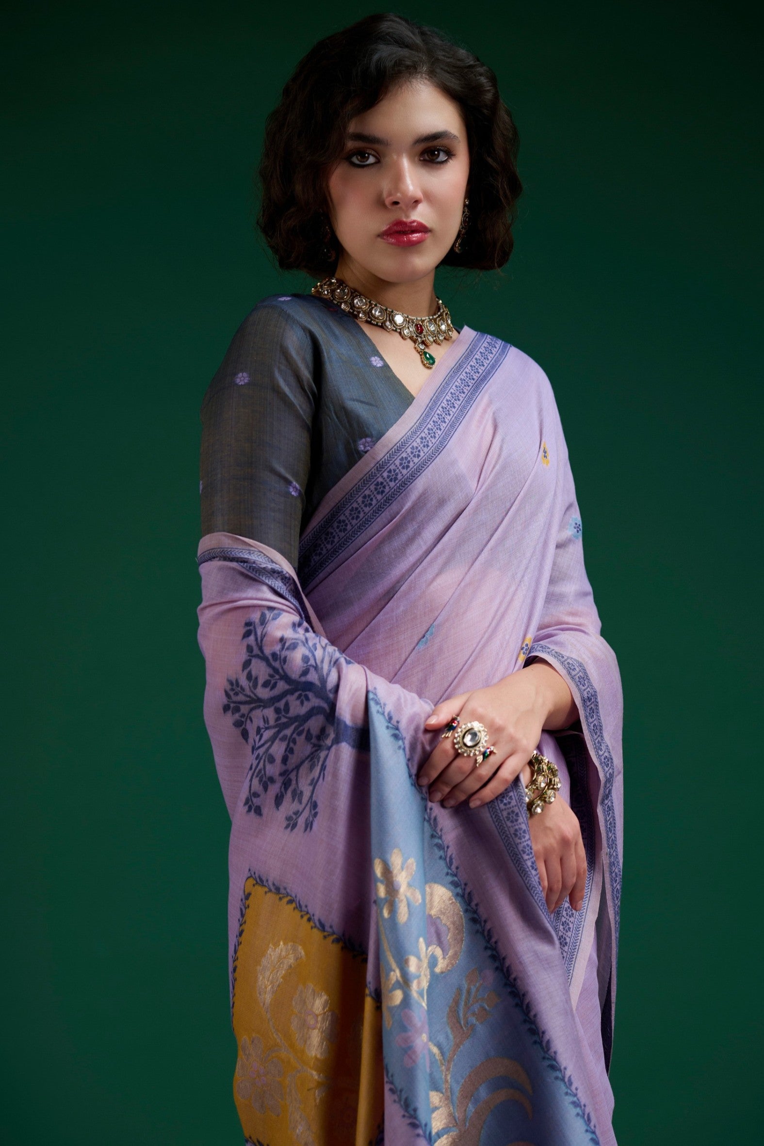 MySilkLove Boysenberry Purple Jamdani Woven Muga Cotton Saree