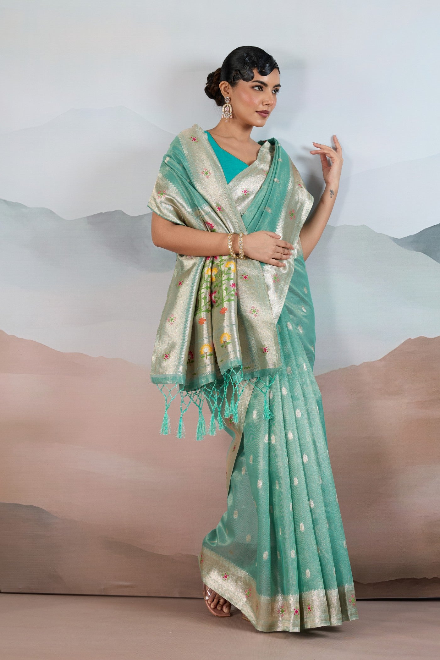 Buy MySilkLove Imperial Green Zari Woven Tissue Paithani Saree Online