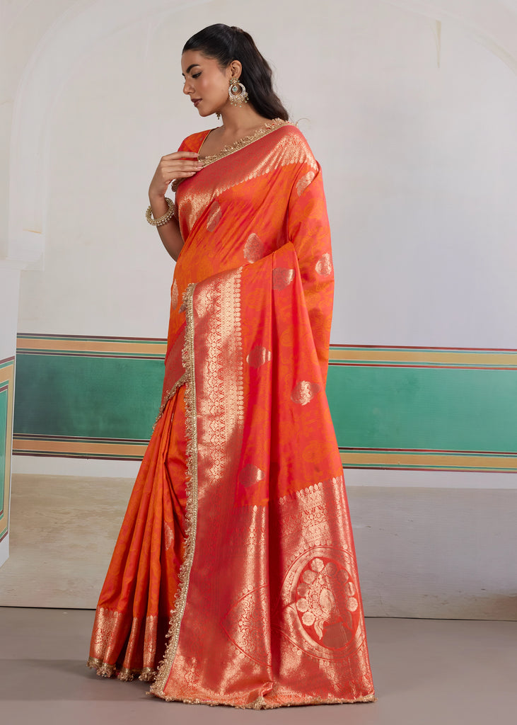 Buy MySilkLove Yam Orange Woven Banarasi Satin Silk Saree Online
