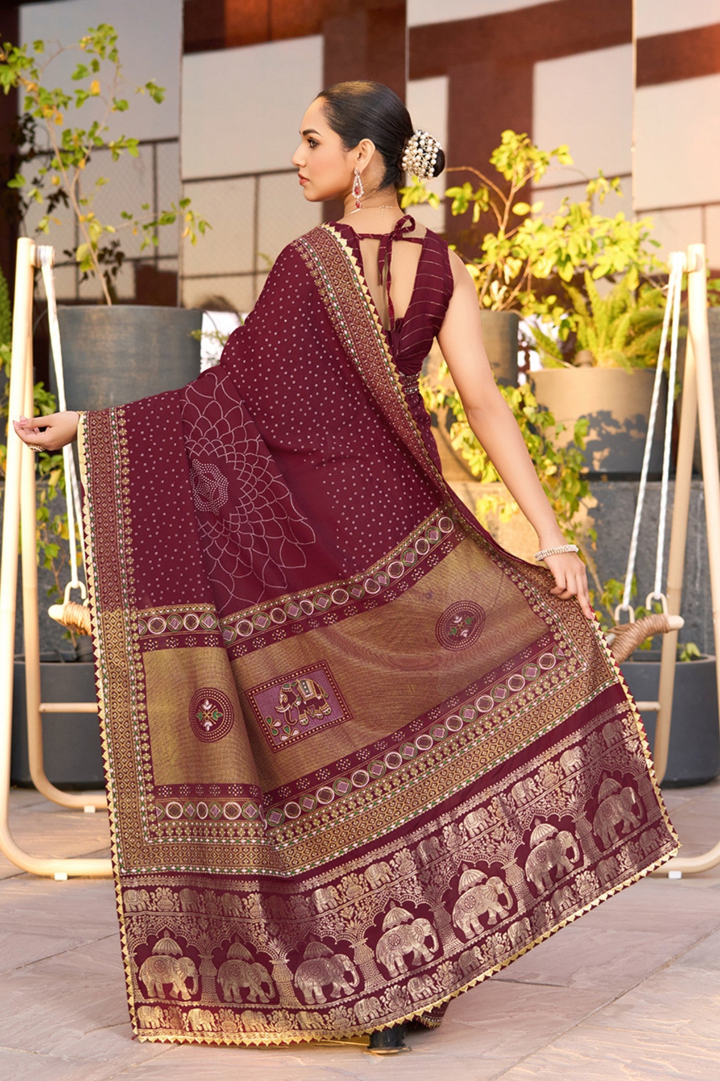 Buy MySilkLove Cearmine Maroon Printed Cotton Saree Online