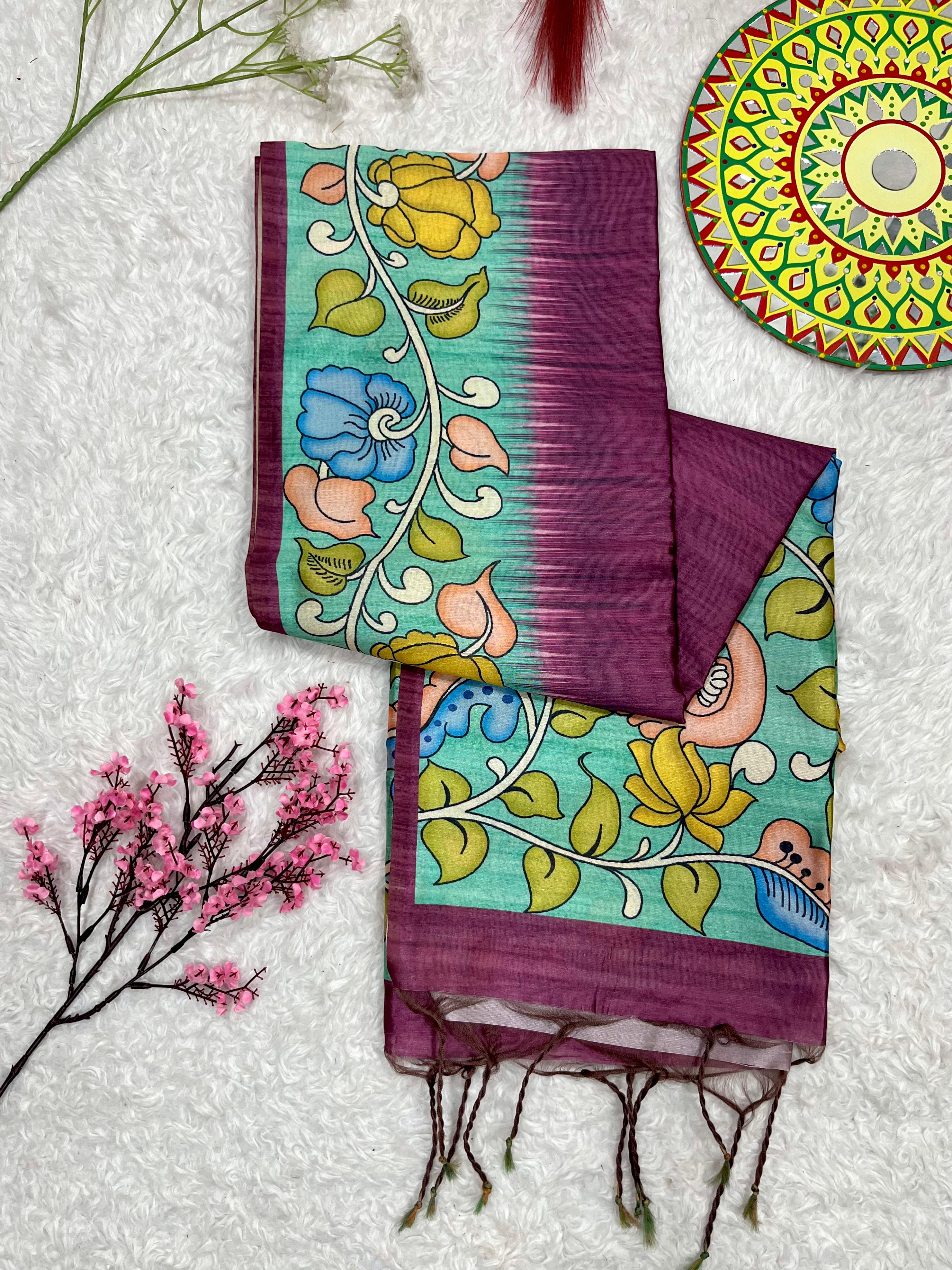 Buy MySilkLove Verbena Purple Floral Printed Cotton Saree Online