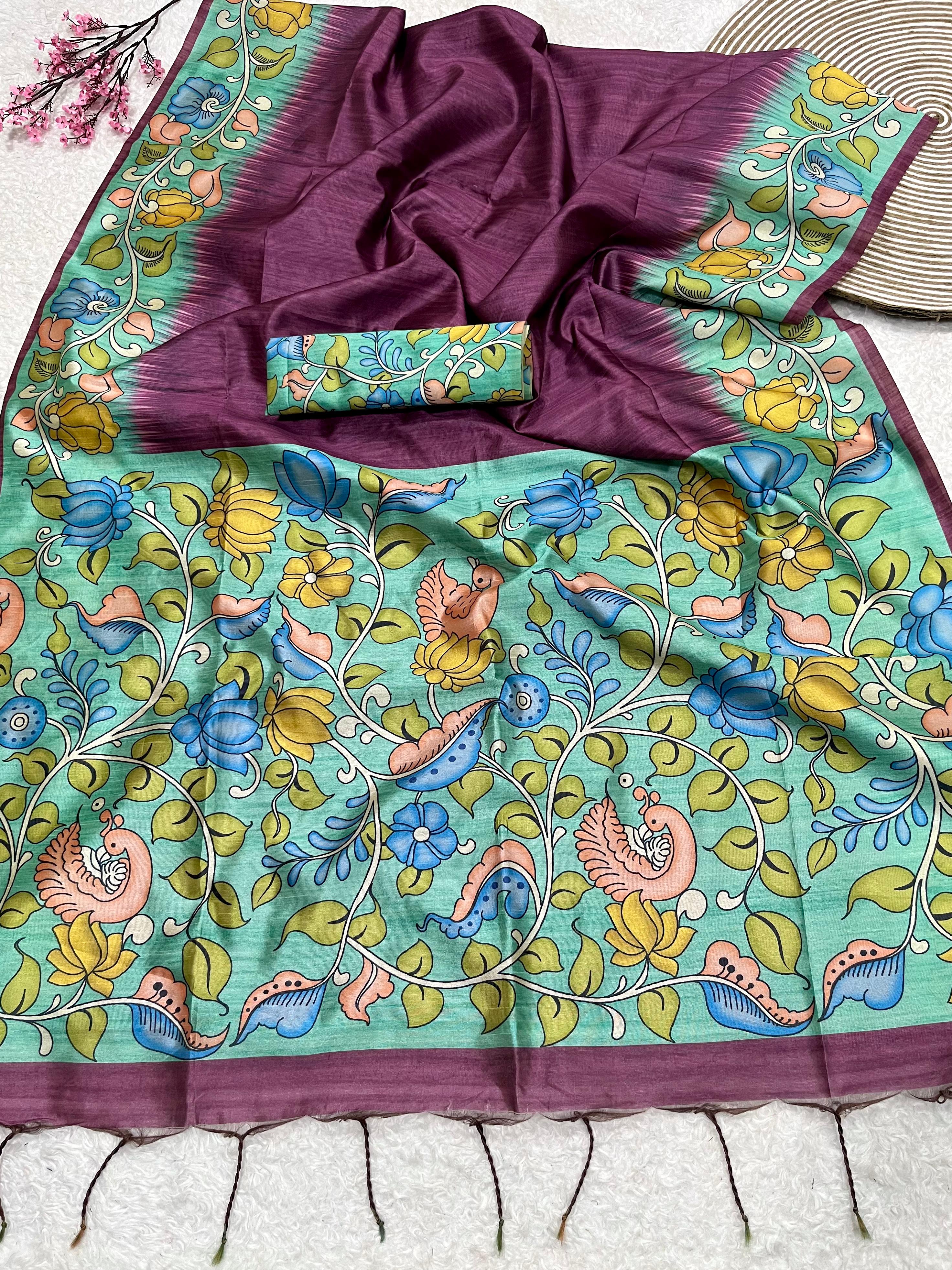 Buy MySilkLove Verbena Purple Floral Printed Cotton Saree Online