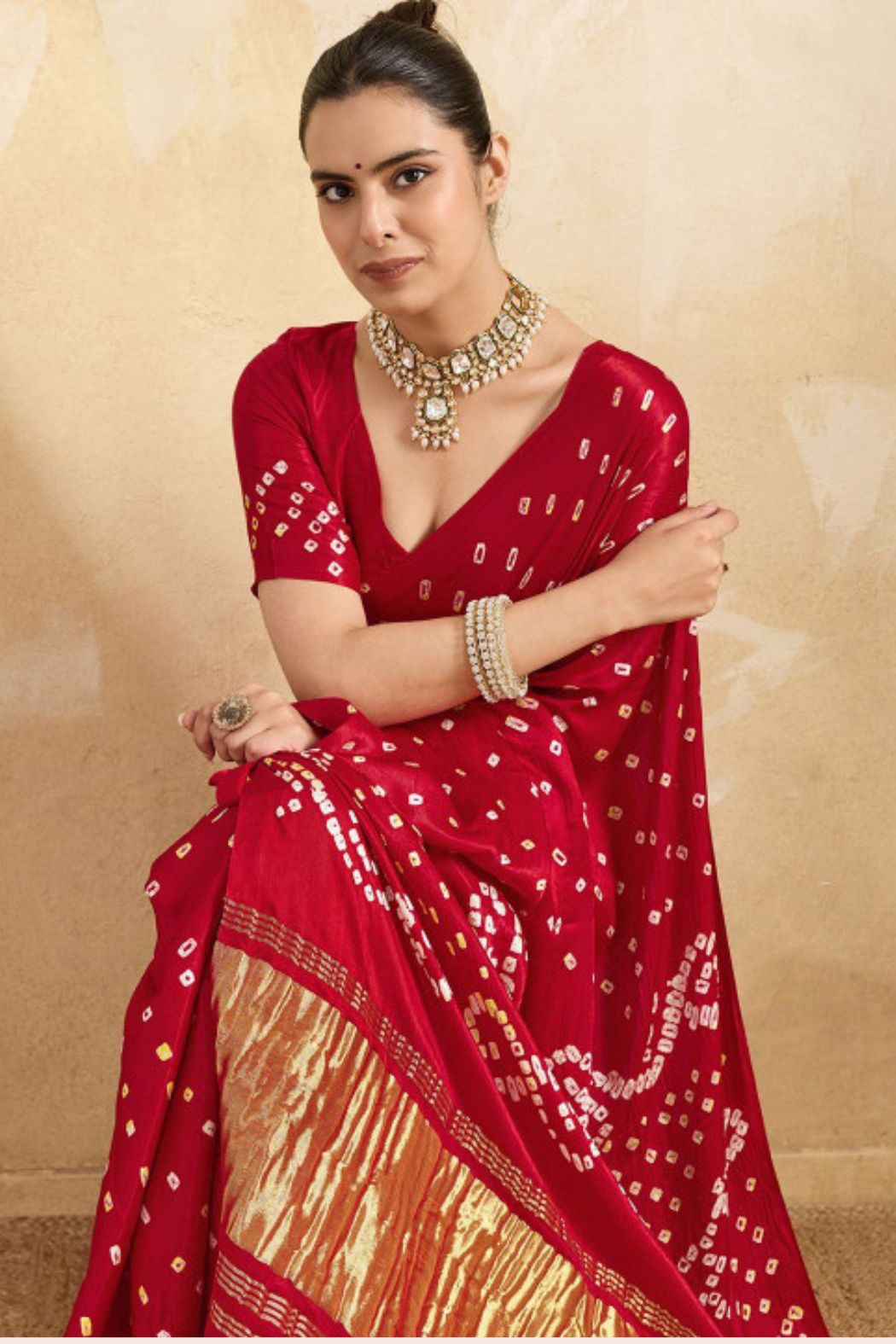 Buy MySilkLove Mahogany Red Pure Bandhani Gajji Silk Saree with Lagdi Pallu Online