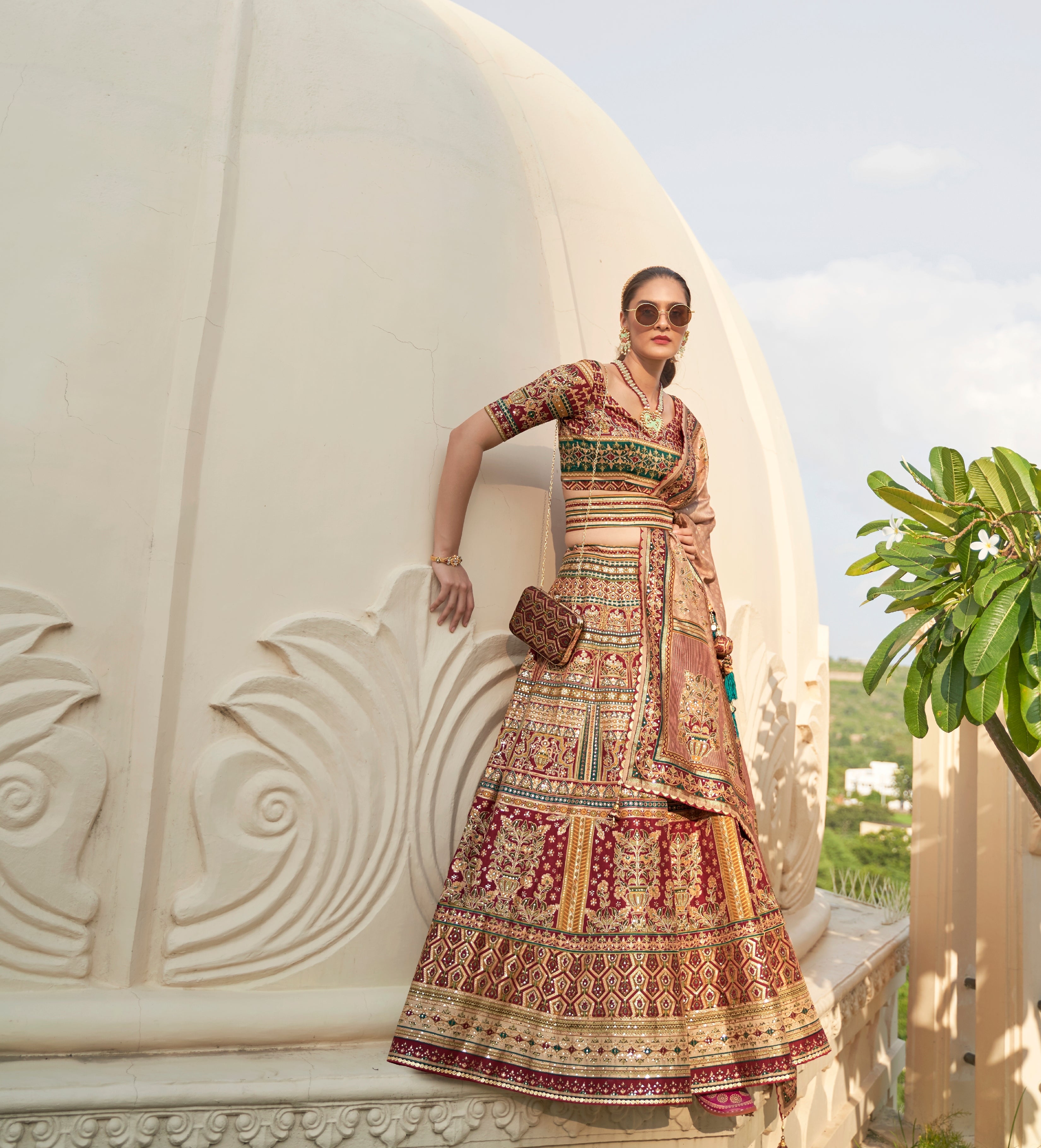 MySilkLove Copper Penny Brown Woven Lehenga Choli With Heavy Embroidery Work