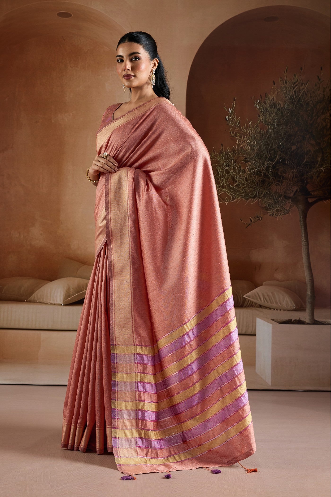 Buy MySilkLove Lilac Pink Handloom Bhagalpuri Saree Online