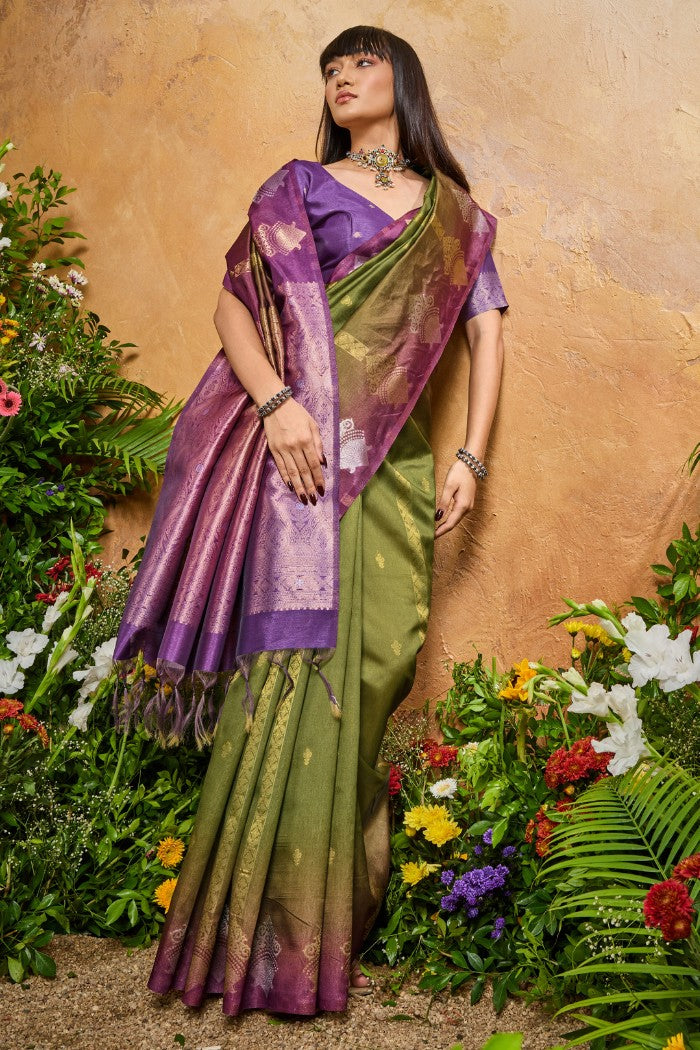 Buy MySilkLove Auxor Green Banarasi Handloom Saree Online