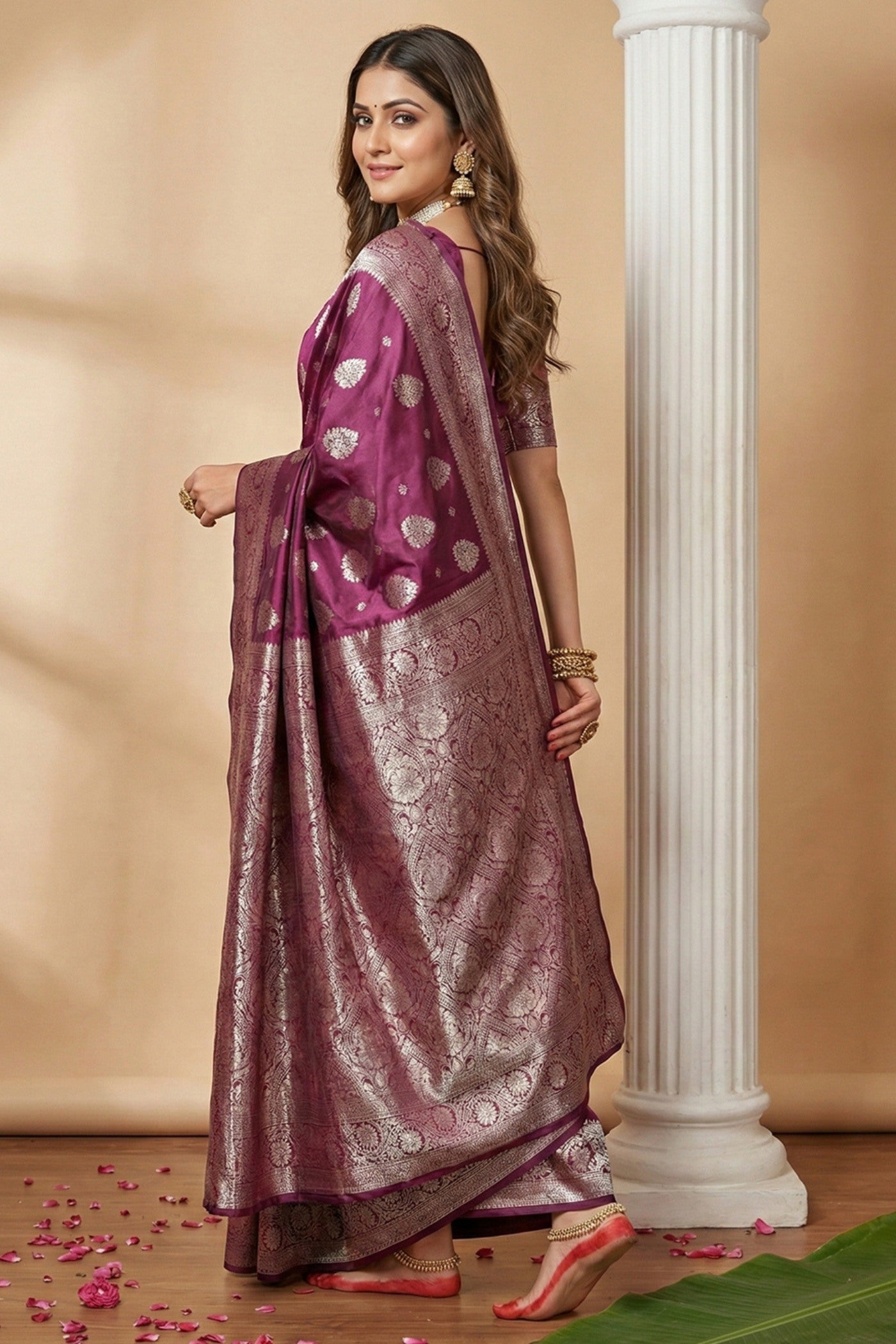 Buy MySilkLove Deep Purple Banarasi Woven Silk Saree Online