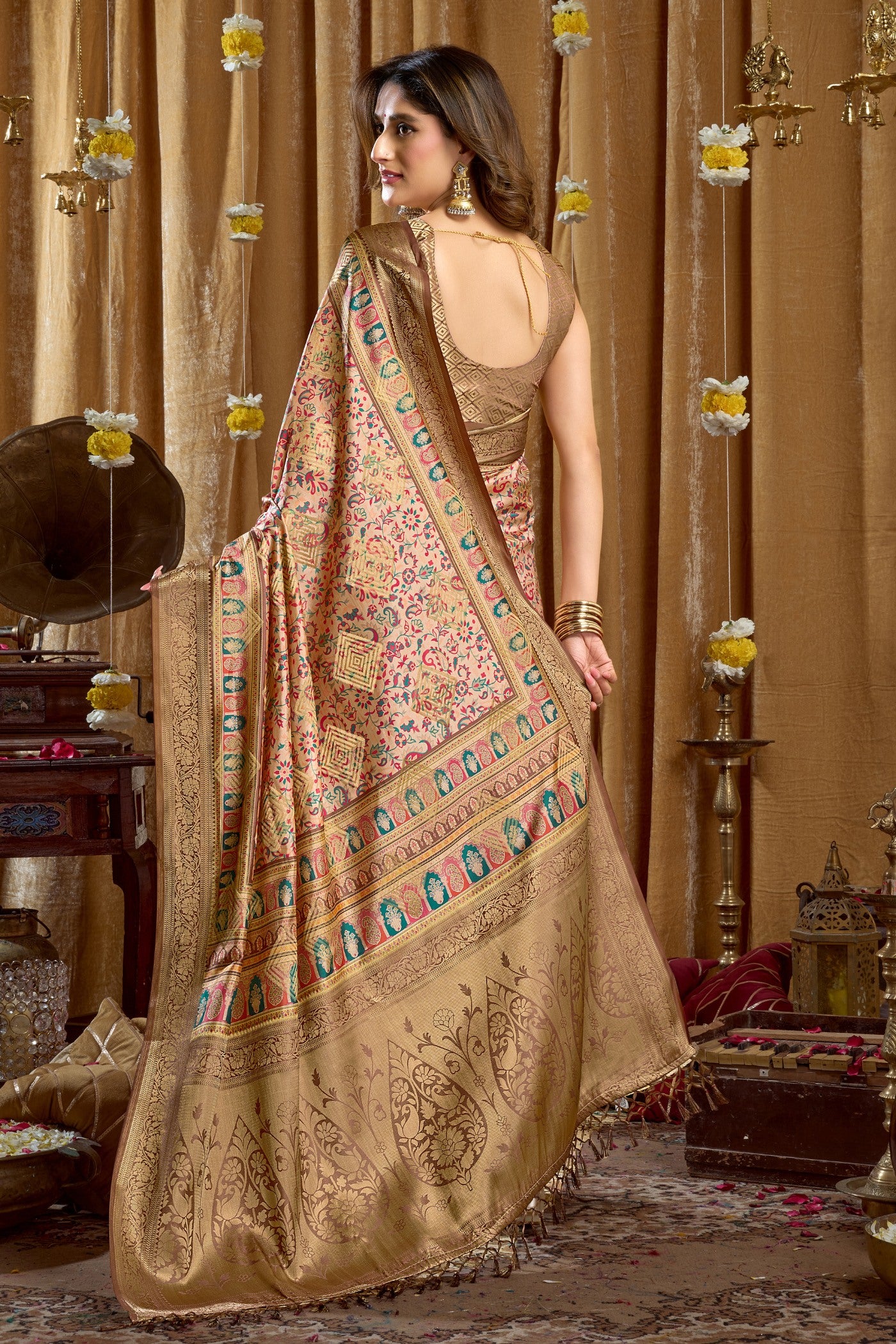 Buy MySilkLove Bistre Brown Digital Printed Banarasi Saree Online