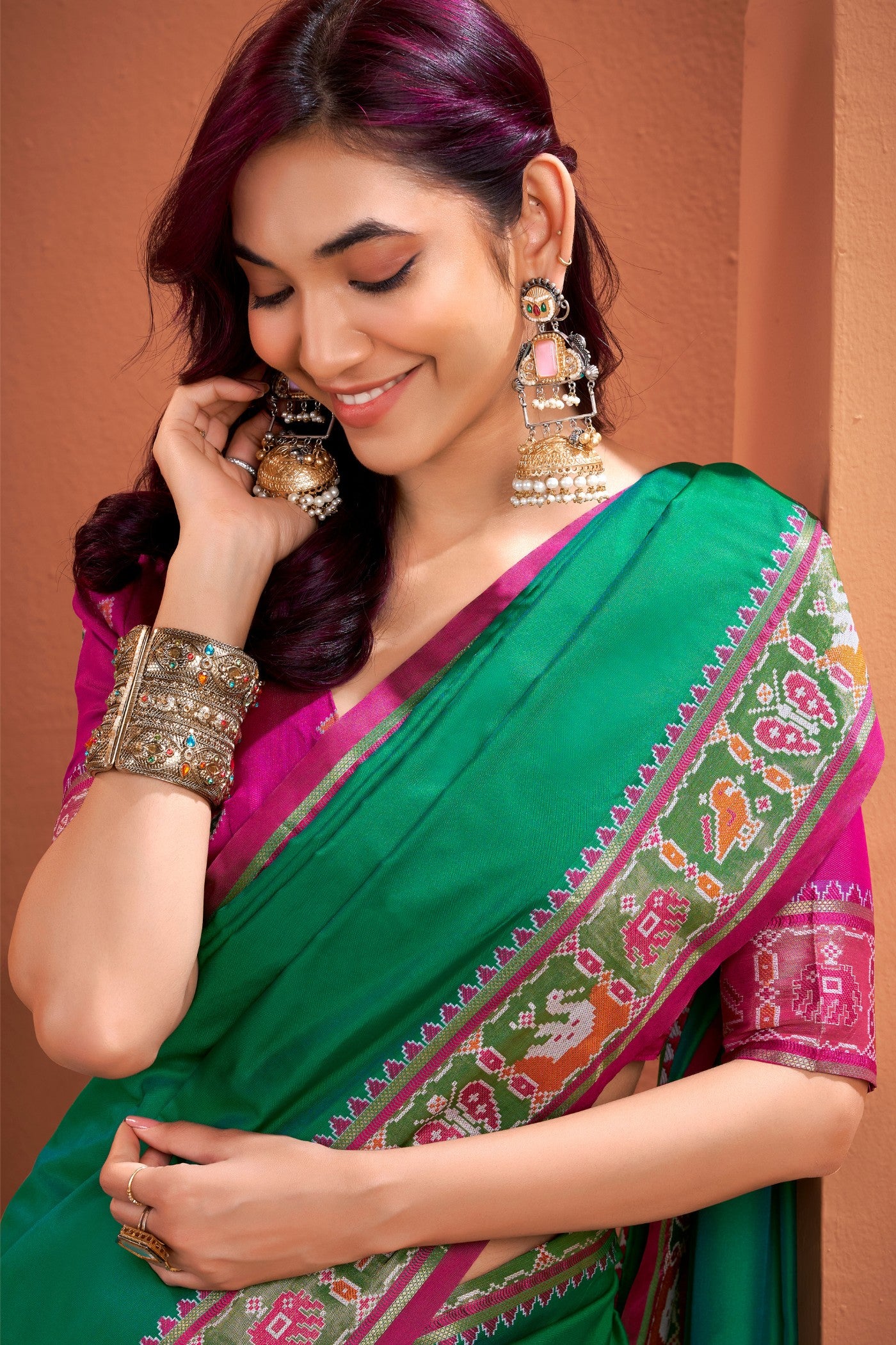 Buy MySilkLove Forrest Green Woven Banarasi Patola Silk Saree Online