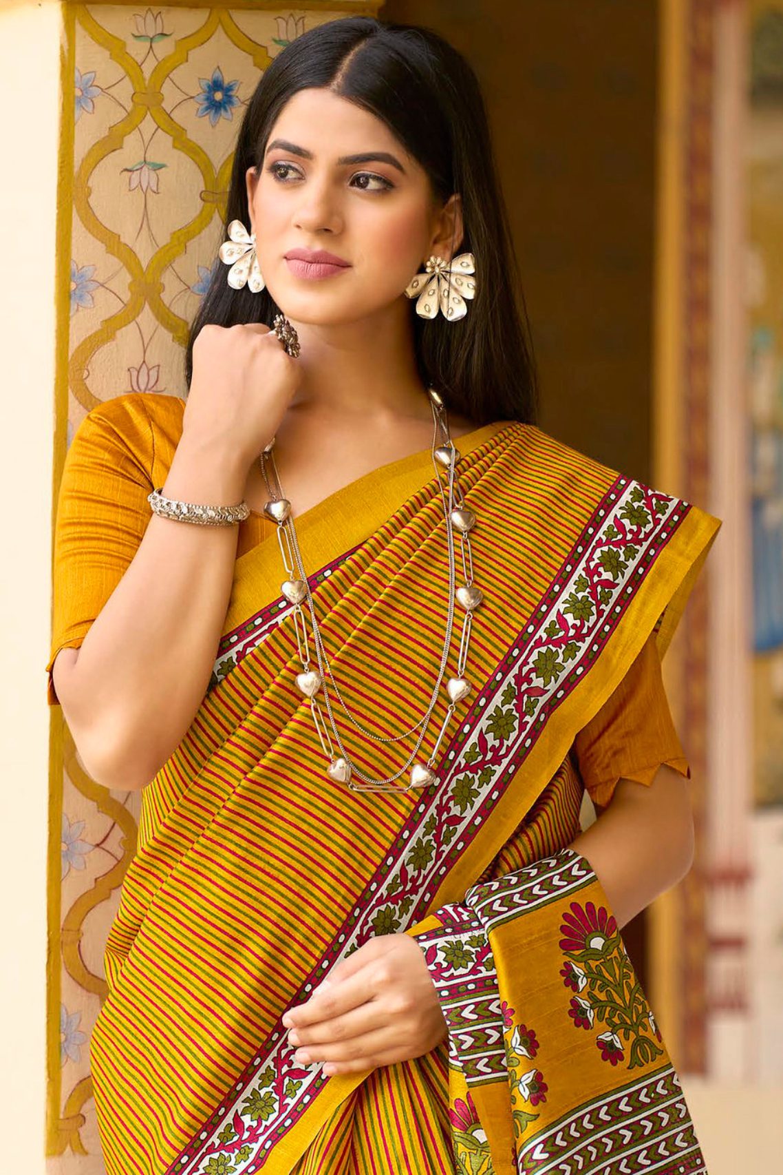 MySilkLove Neon Carrot Yellow Handblock Printed Saree