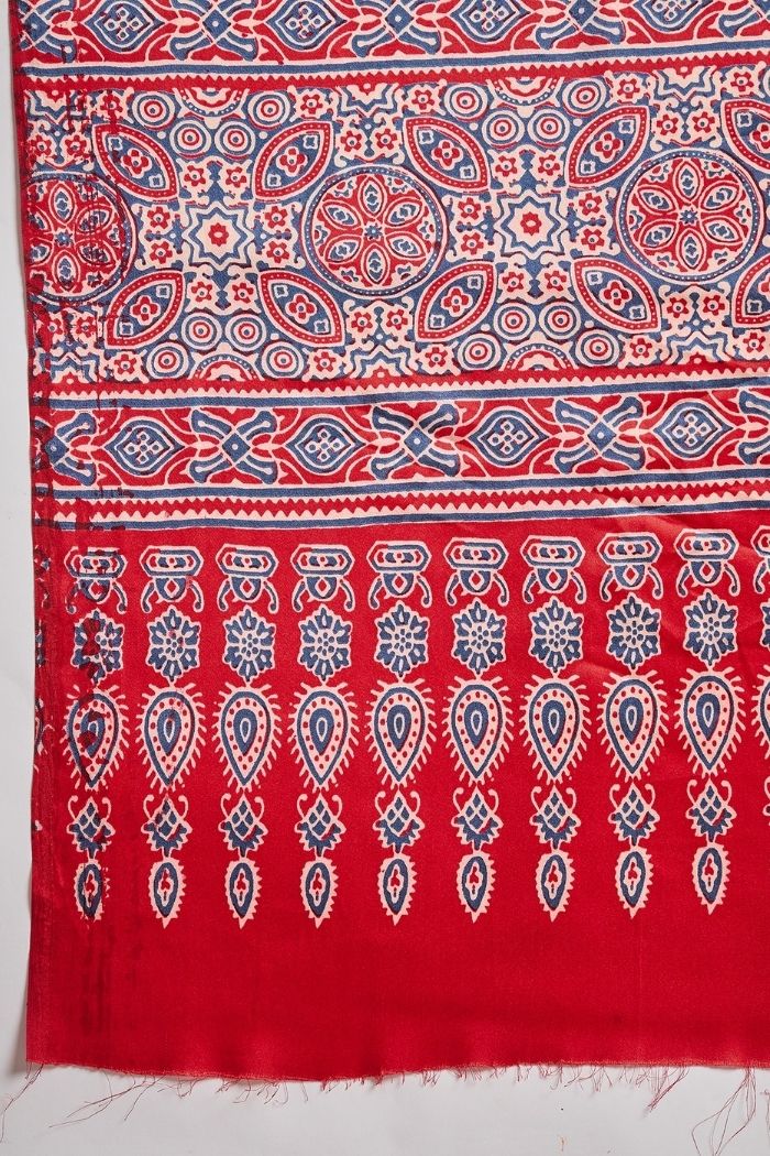 Buy MySilkLove Sunset Yellow and Red Ajrakh Printed Satin Gaji Silk Saree Online