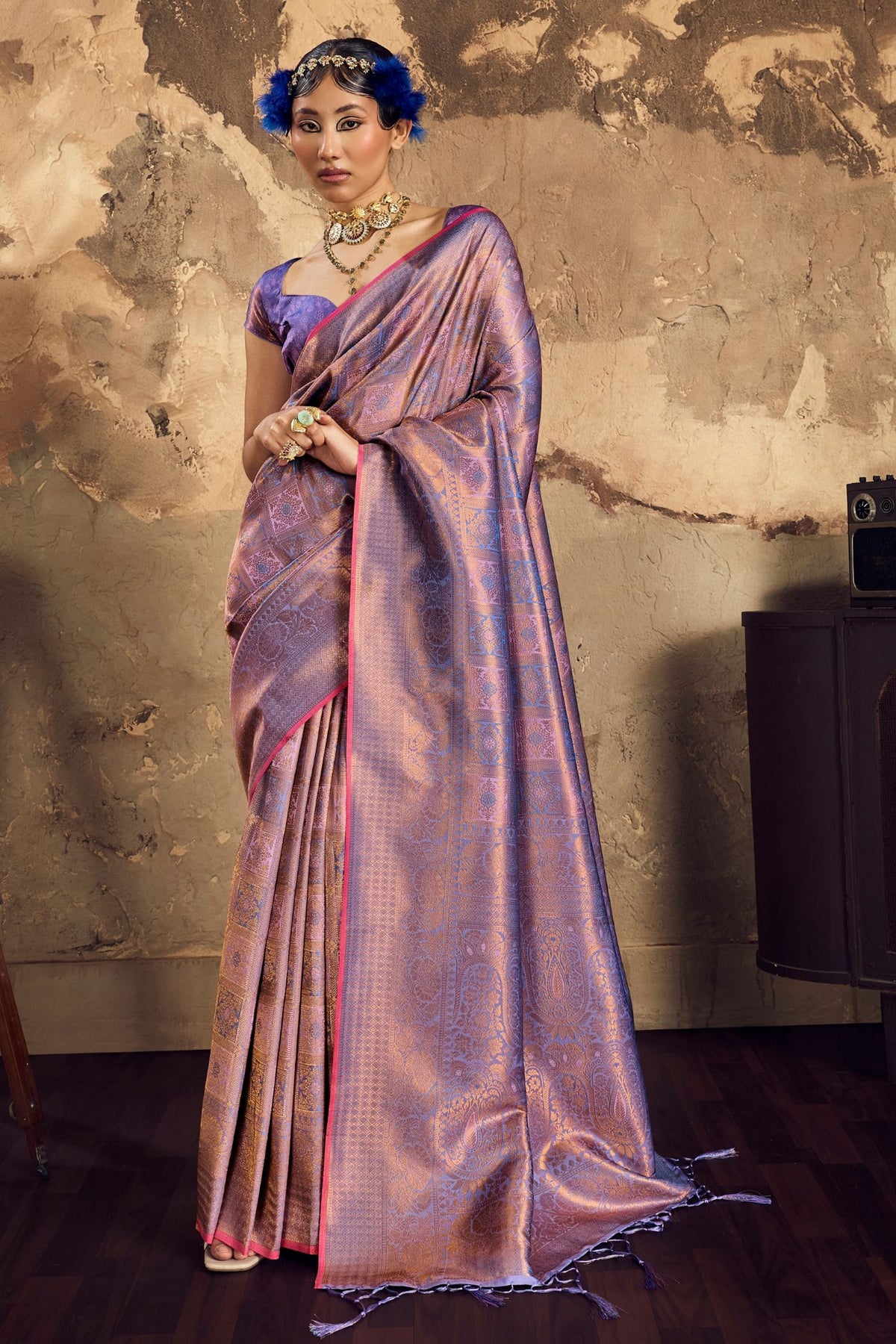 Buy MySilkLove Jacaranda Purple Kanjivaram Handloom Saree Online