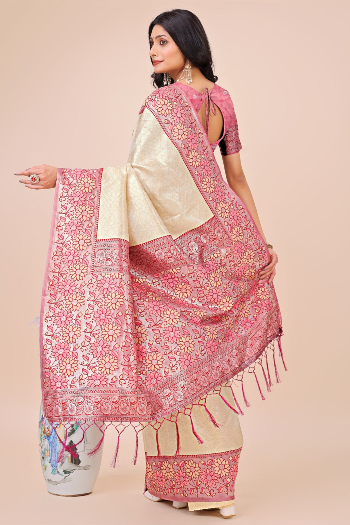 Buy MySilkLove Porcelain Cream Woven Banarasi Saree Online