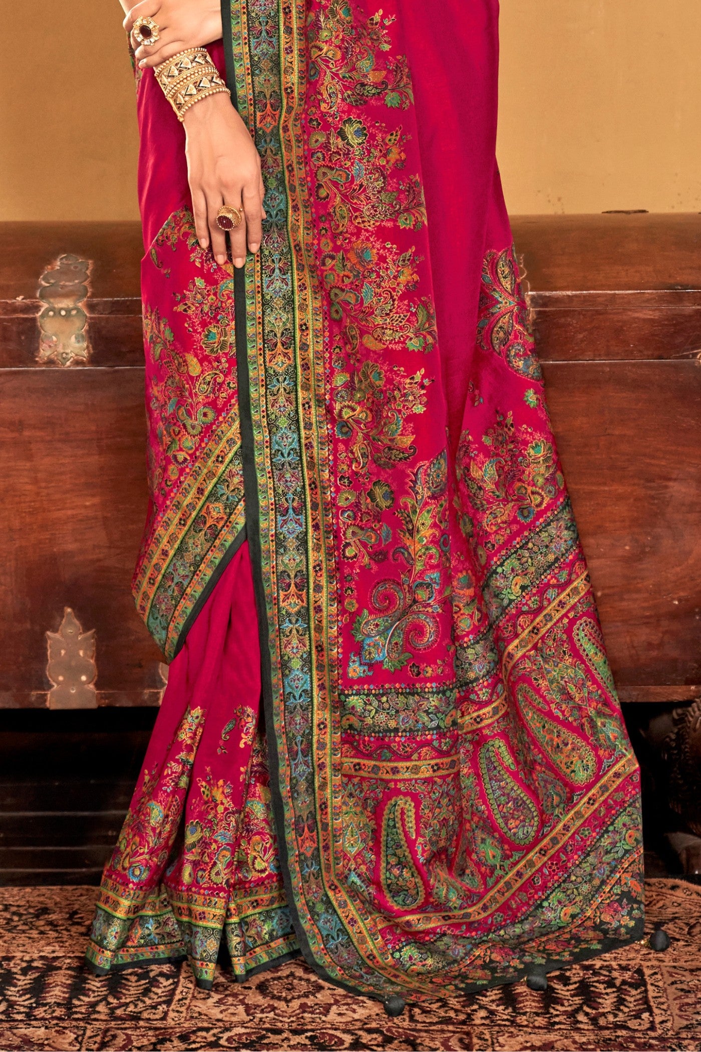 Buy MySilkLove Hibiscus Pink Printed Banarasi Saree Online