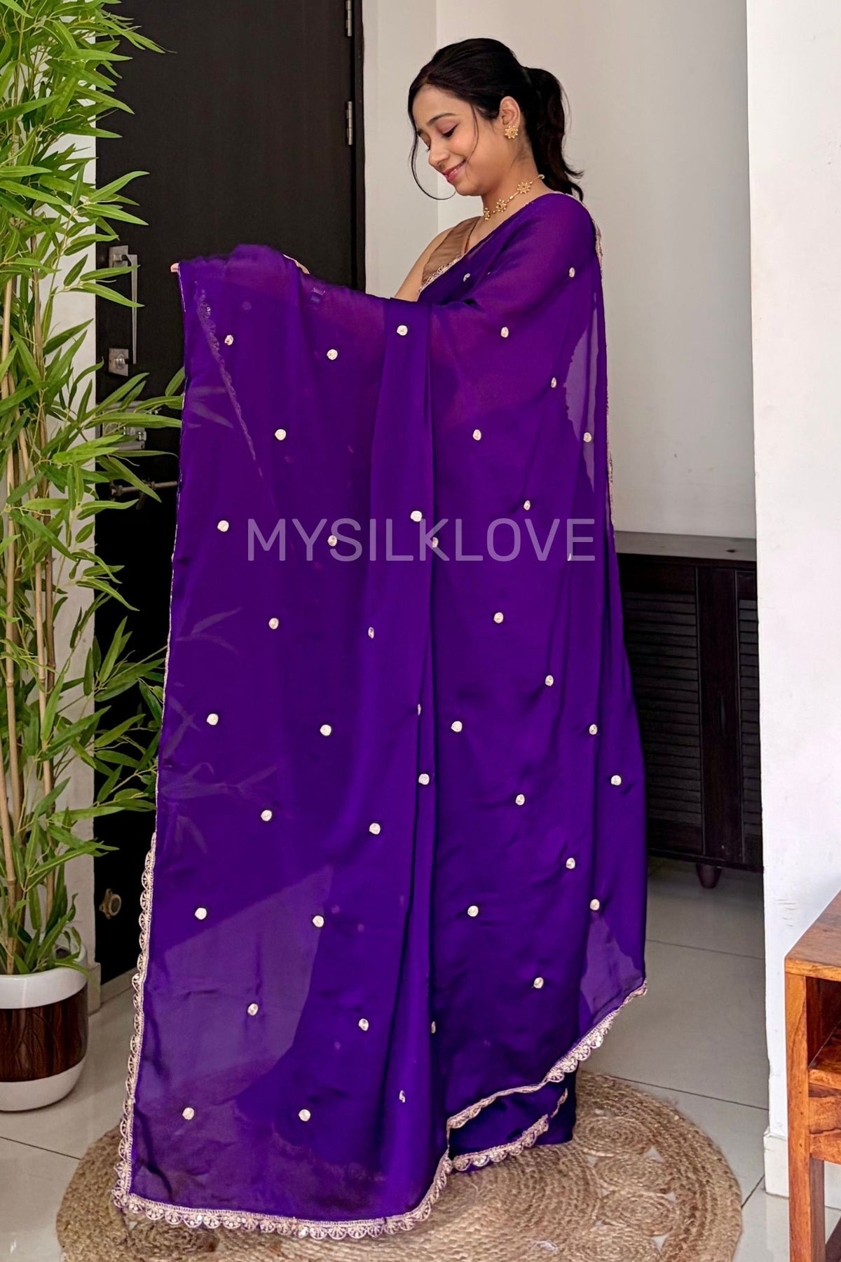 Buy MySilkLove Deep Purple Georgette Partywear Saree Online