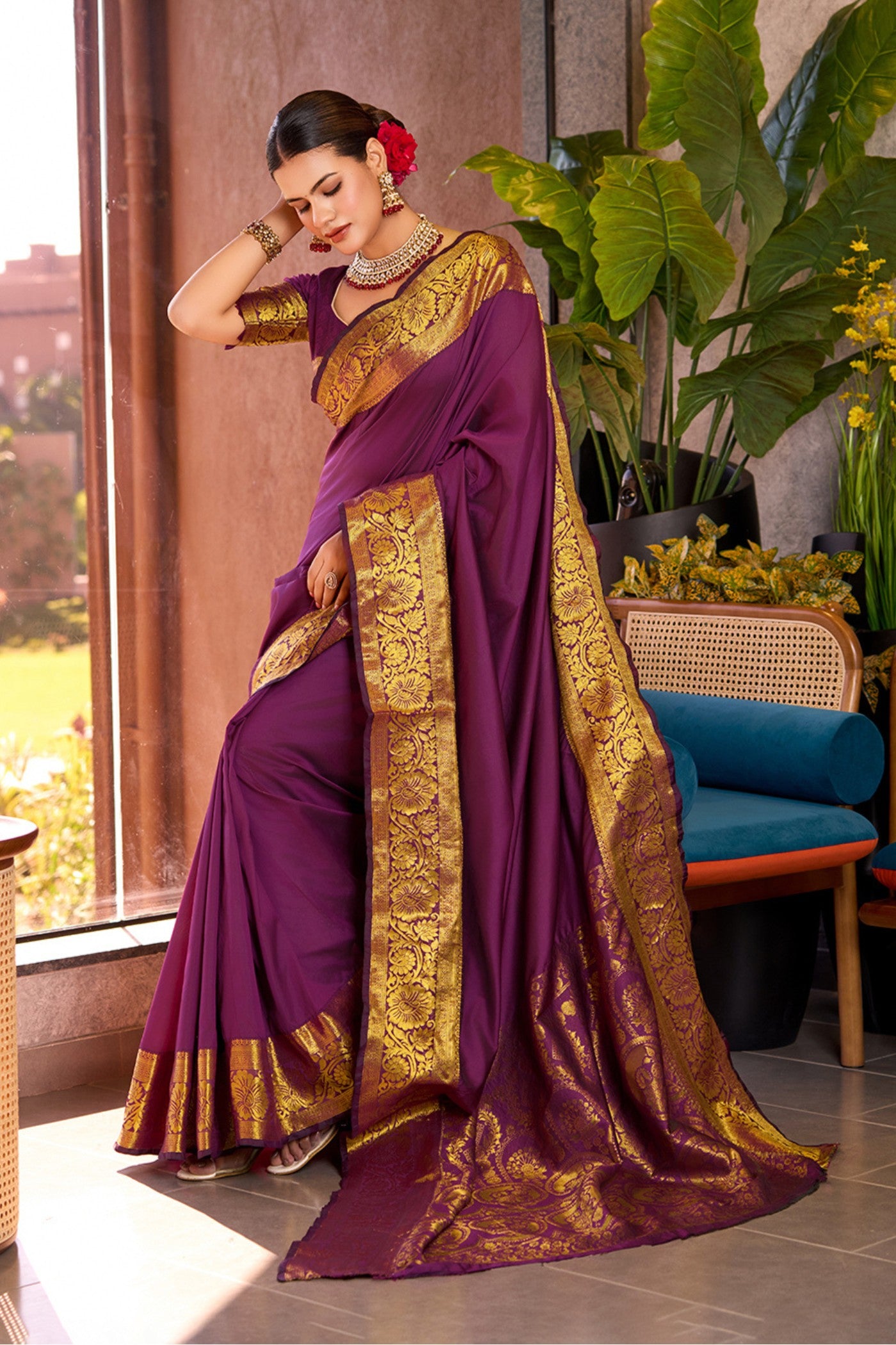 Buy MySilkLove Jacarta Purple Woven Banarasi Saree Online