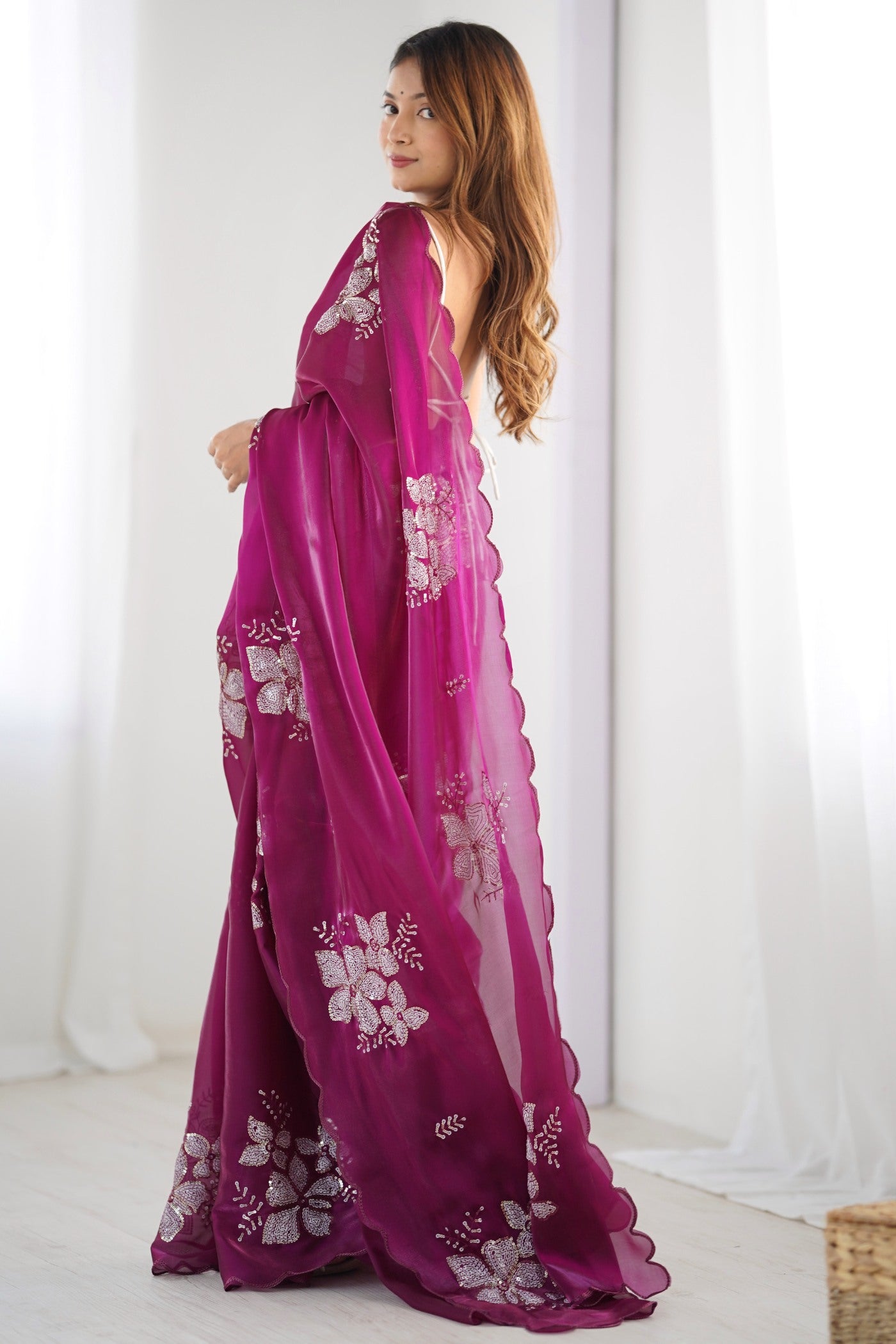 Buy MySilkLove Jam Purple Floral Partywear Saree Online