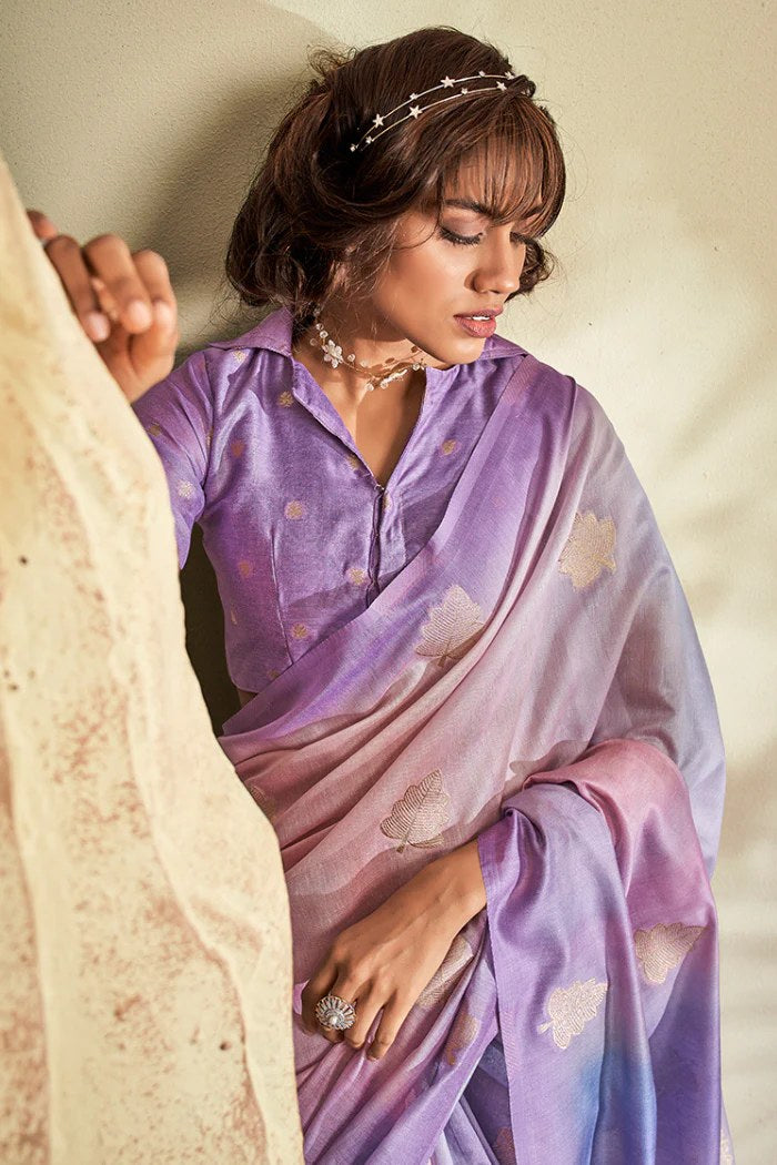 Buy MySilkLove Violet Purple Banarasi Handloom Silk Saree Online