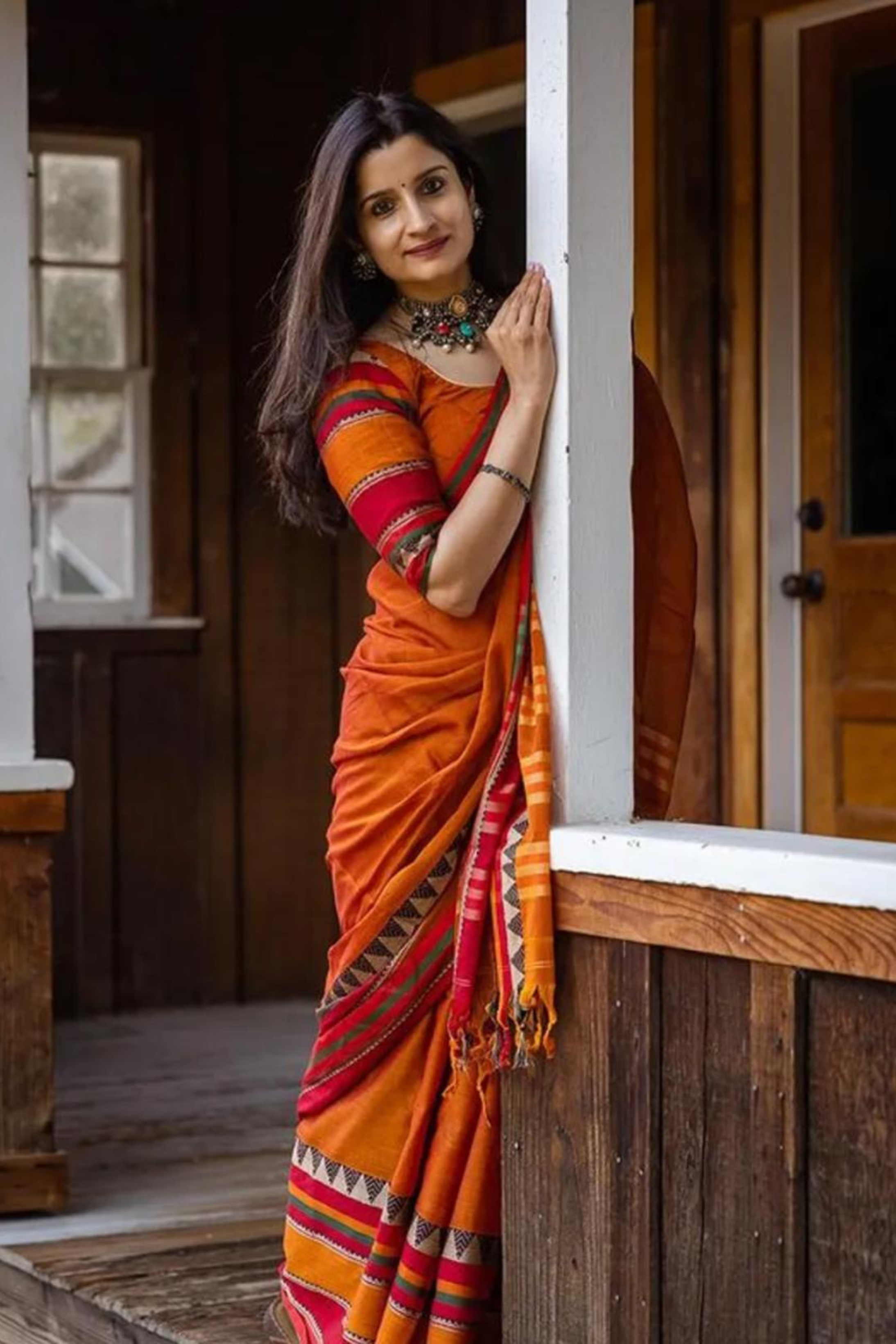 Buy MySilkLove Light Flamingo Orange Shantipuri Bengal Cotton Saree Online