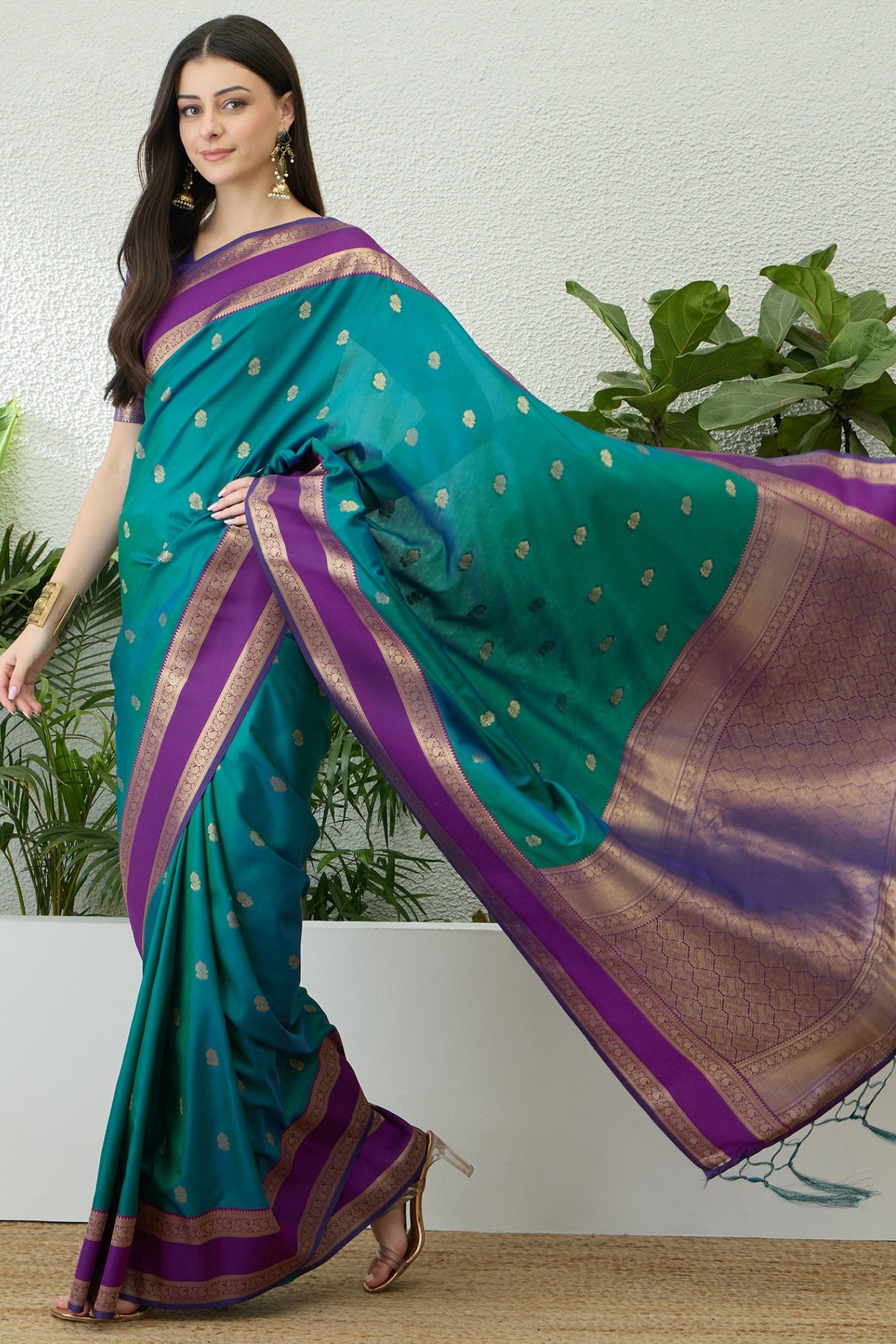 Buy MySilkLove Peacock Blue Banarasi Woven Soft Silk Saree Online