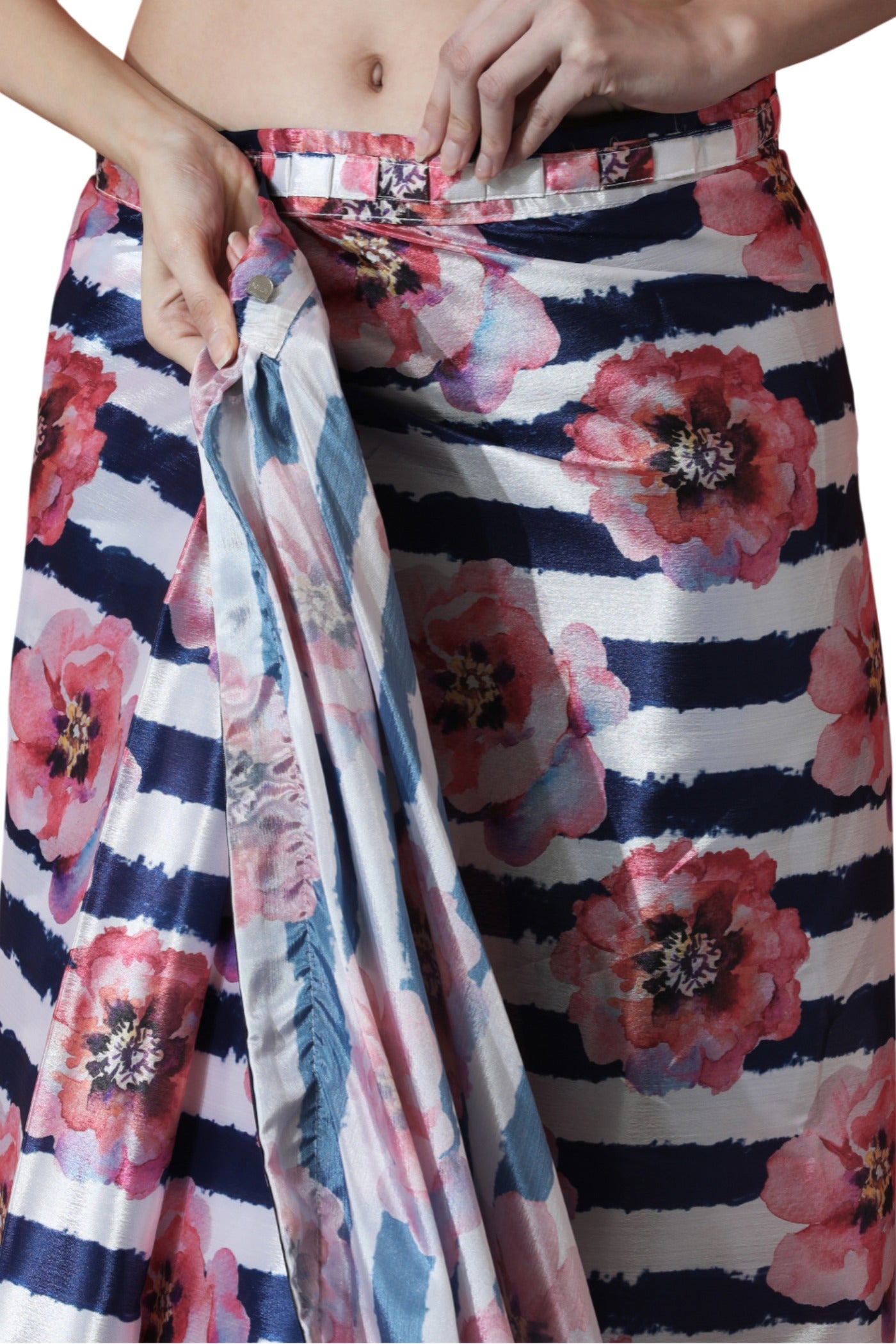 Buy MySilkLove Multicolor White Chinon Digital Printed Ready To Wear Saree Online
